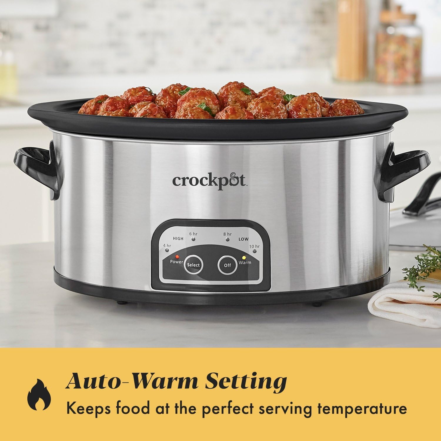 Crock-Pot Large 8-Quart Programmable Slow Cooker with Auto Warm Setting Black Stainless Steel