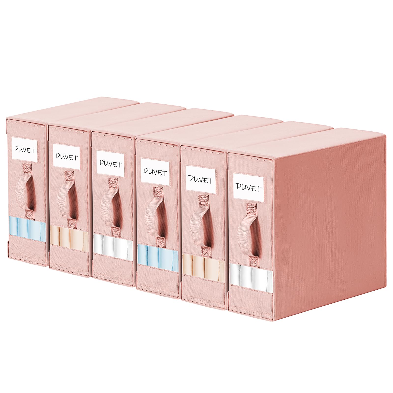 DIMJ Bed Sheet Organizers and Storage 6 Pack - Foldable Sheet Organizer for Linen Closet, Bedding Storage Box for organization, Sheets Set Holder for Blanke, Towel (King & Queen Size), Beige