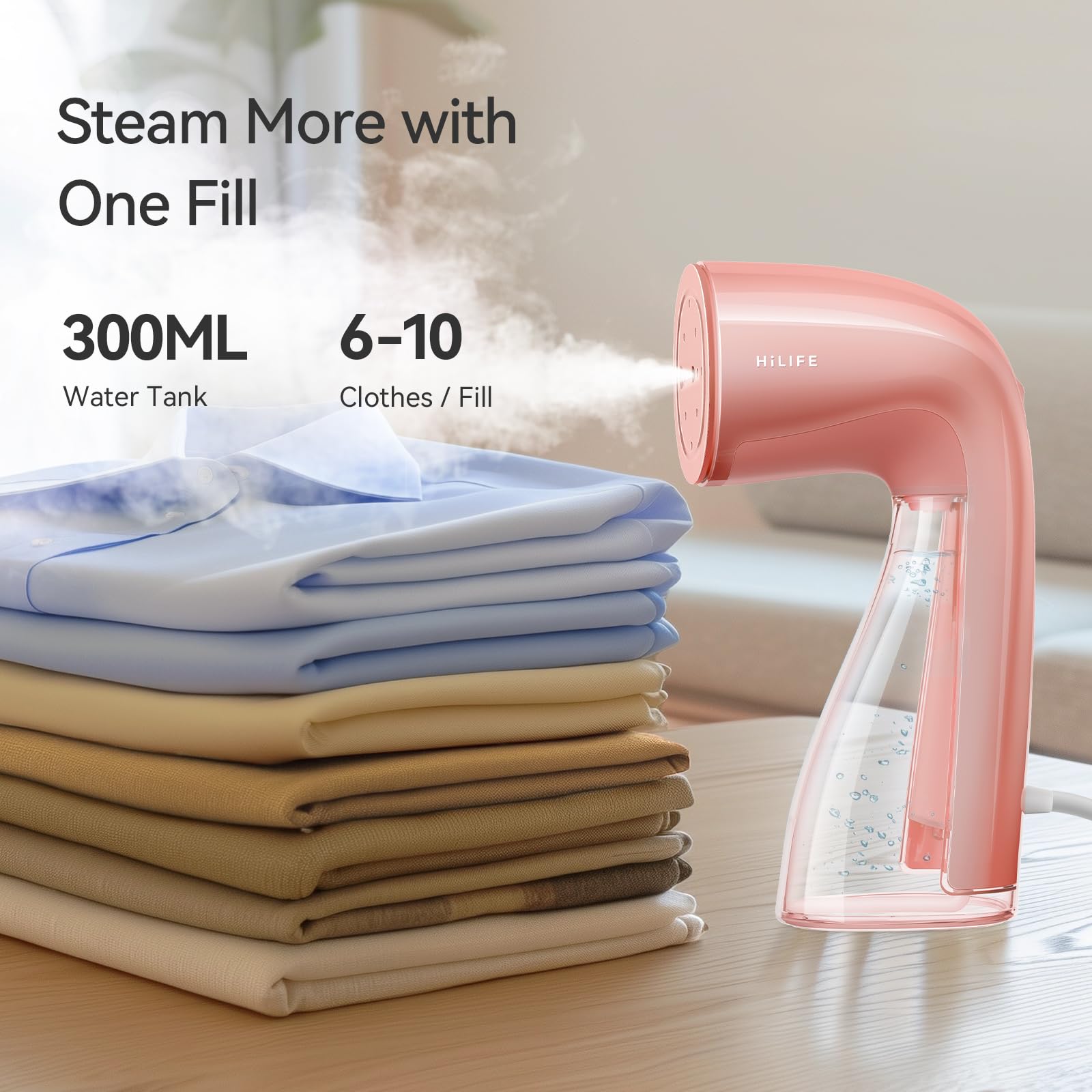 HiLIFE Steamer for Clothes, Portable Handheld Clothing Steamer, 240ml Big Capacity, 700W, Strong Power, Fabric Quick Wrinkle Remover with Brush for Home, Office, Travel (ONLY 120V) -Blue