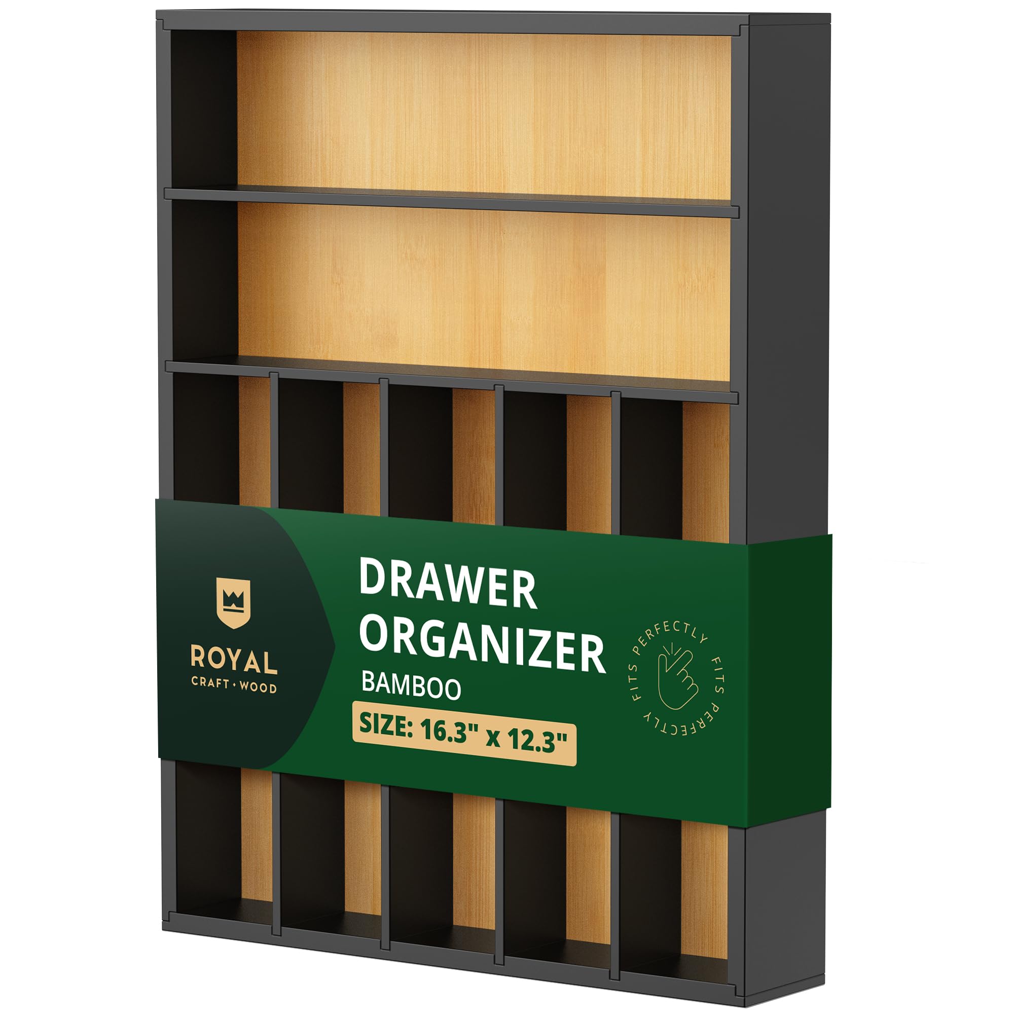 ROYAL CRAFT WOOD Luxury Bamboo Kitchen Drawer Organizer - Silverware Organizer, Utensil Holder & Cutlery Tray Drawer Dividers for Flatware (9 Slot, Natural)