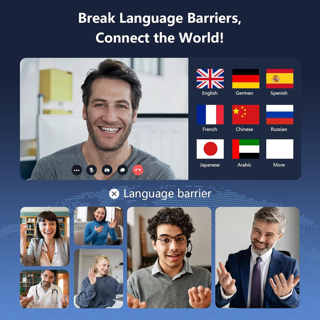 AI Translation Earbuds Real Time 144 Languages Clip On Earbuds Translator Headphones Audifonos Traductores Inglés Español Bluetooth 60H Playtime Headphones for Travel Business Meeting Learning Black