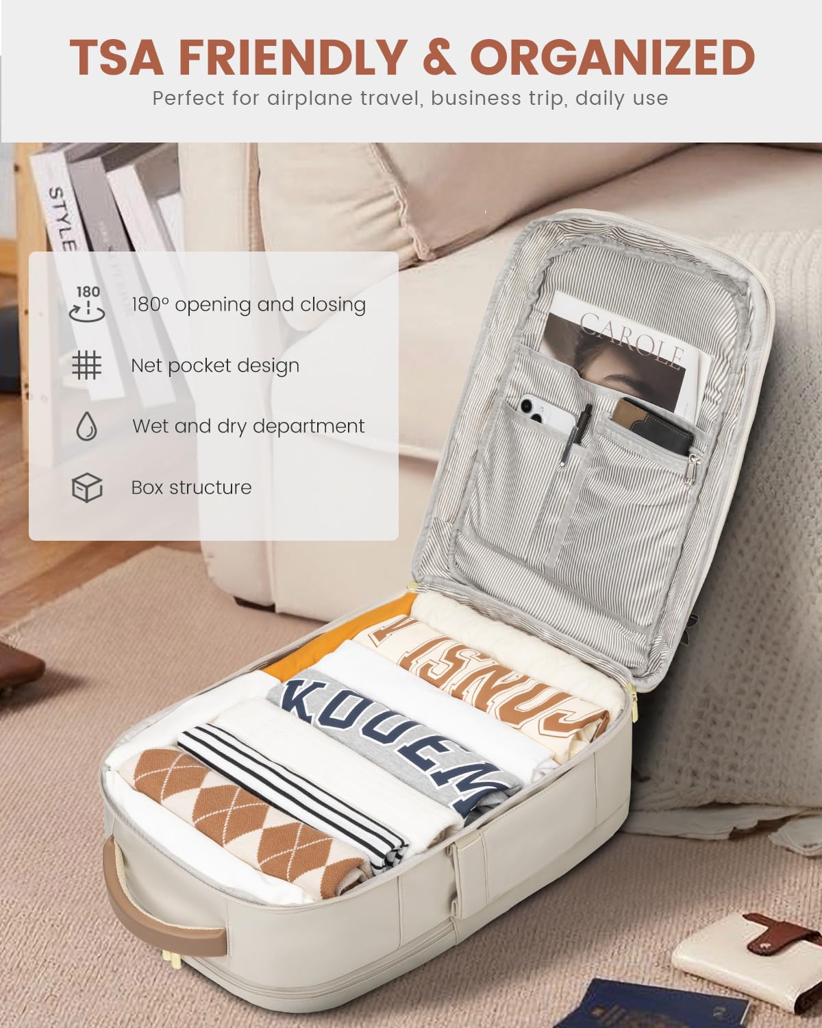 LOVEVOOK Carry On Travel Backpack For Women Men Flight Approved, 40L Personal Item Backpack for Airplanes, Business Weekender Overnight Daypack Fits 17 Inch Laptop, With 2 Packing Cubes, Black