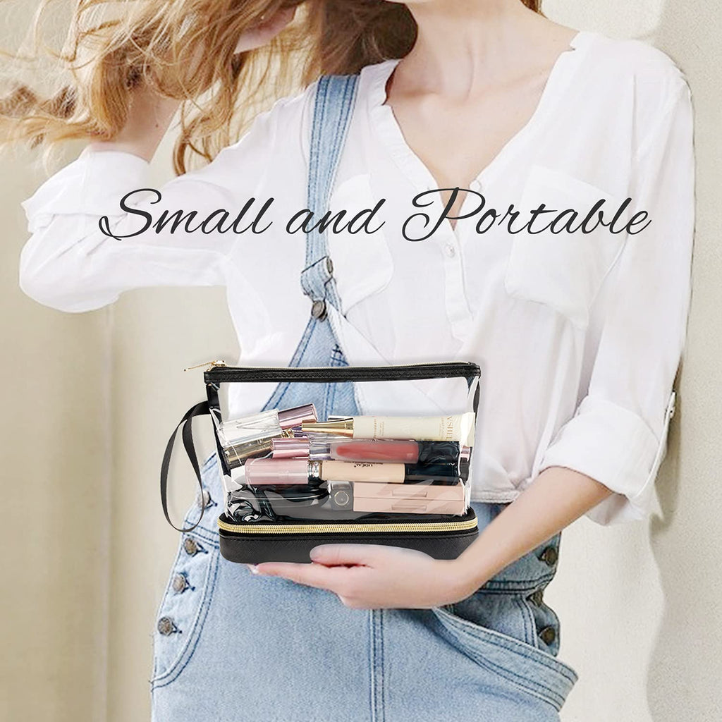 Ethereal Clear Makeup Bag, TSA Travel Makeup Organizer Bag Rose Gold Makeup Bags for Women Small Cosmetic Bag Portable Makeup Bag for Purse