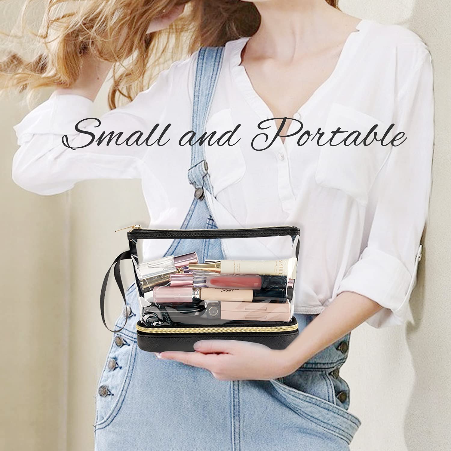 Ethereal Clear Makeup Bag, TSA Travel Makeup Organizer Bag Rose Gold Makeup Bags for Women Small Cosmetic Bag Portable Makeup Bag for Purse