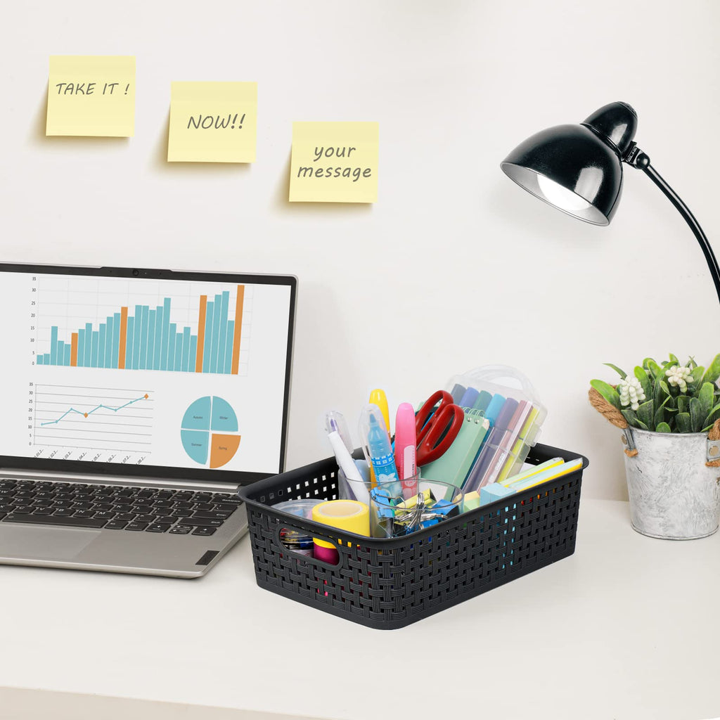 [ 12 Pack ] Plastic Storage Baskets - Small Pantry Organization and Storage Bins - Household Organizers for Laundry Room, Bathrooms, Bedrooms, Kitchens, Cabinets, Countertops, Under Sink or On Shelve