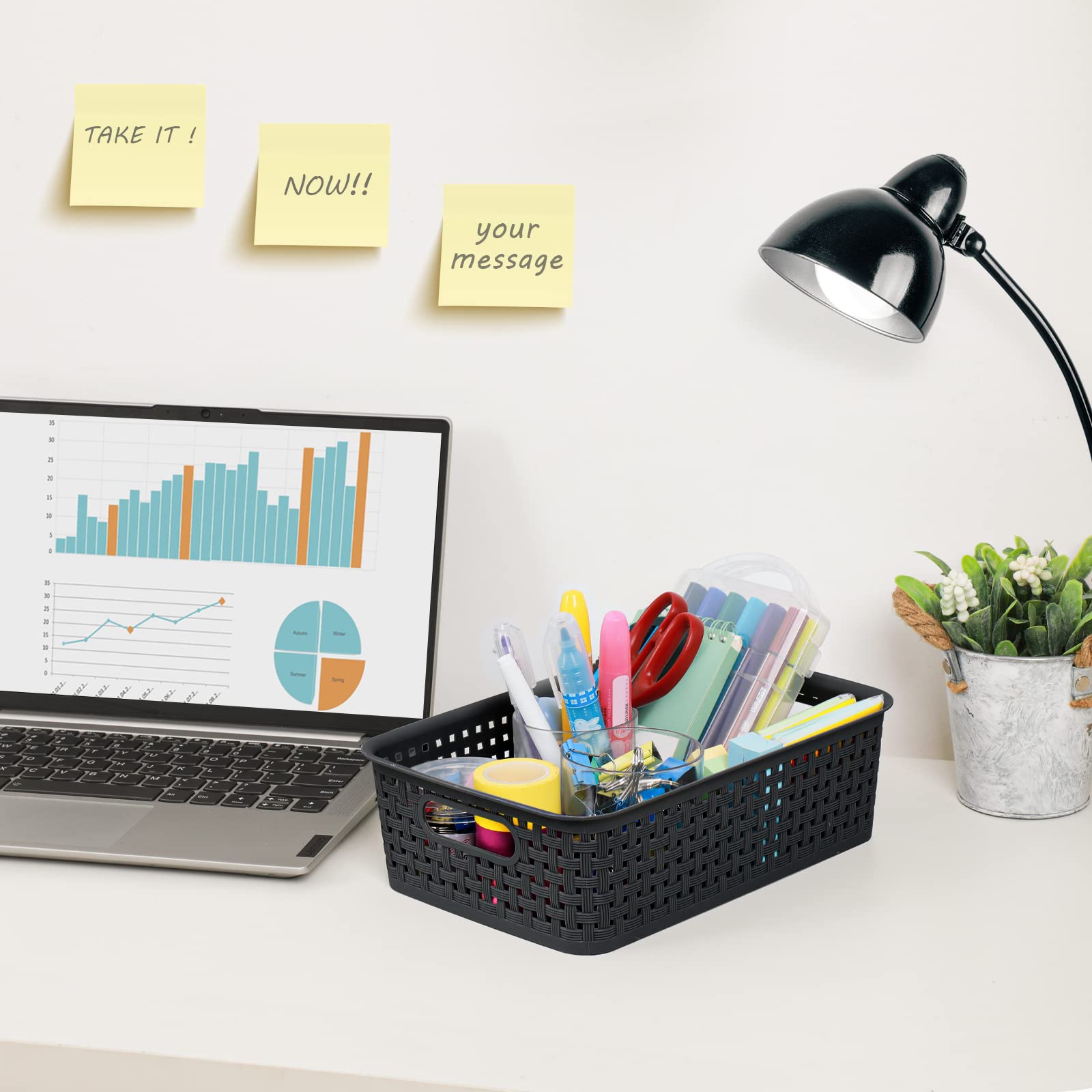 [ 12 Pack ] Plastic Storage Baskets - Small Pantry Organization and Storage Bins - Household Organizers for Laundry Room, Bathrooms, Bedrooms, Kitchens, Cabinets, Countertops, Under Sink or On Shelve