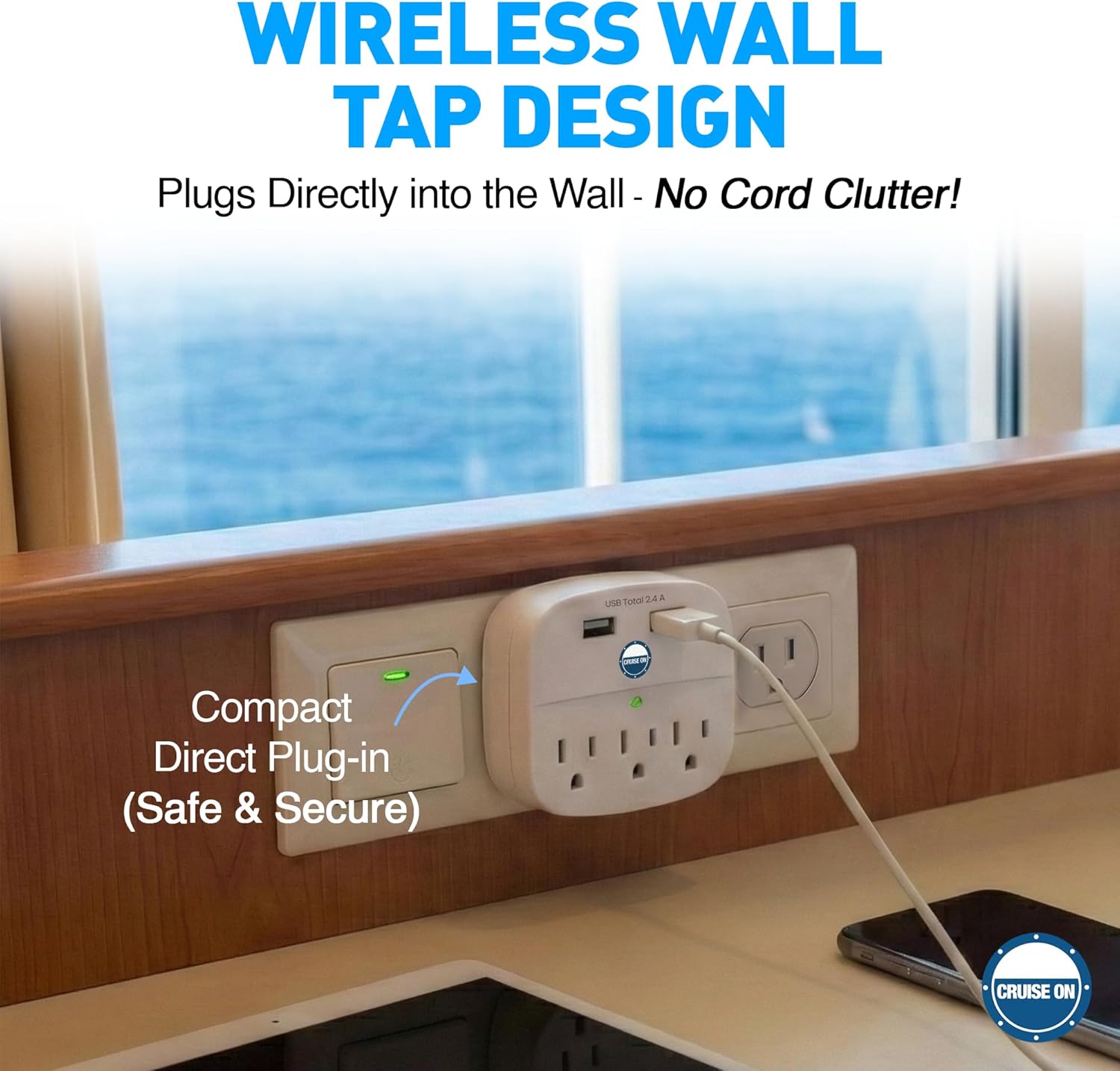 Cruise Approved Power Strip - Non Surge Protector for Cruise Ship with 2 USB Outlets - Cruise Ship Essentials 2026 for Carnival, Princess, Norwegian, Holland America, MSC & Major Cruise Lines (White)