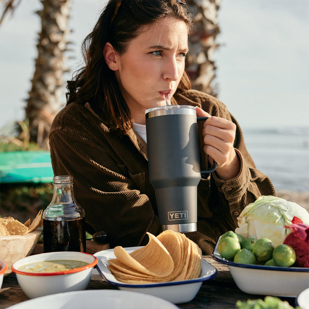 YETI Rambler 42 oz Tumbler with Handle and Straw Lid, Travel Mug Water Tumbler, Vacuum Insulated Cup with Handle, Stainless Steel, Beekeeper