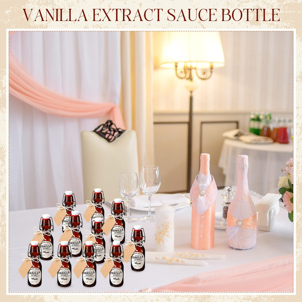 Vesici 8 Sets Swing Top Glass Bottles Set Amber Homemade Vanilla Extract Bottles Vanilla Extract Jars for Christmas DIY Crafts (4 oz)