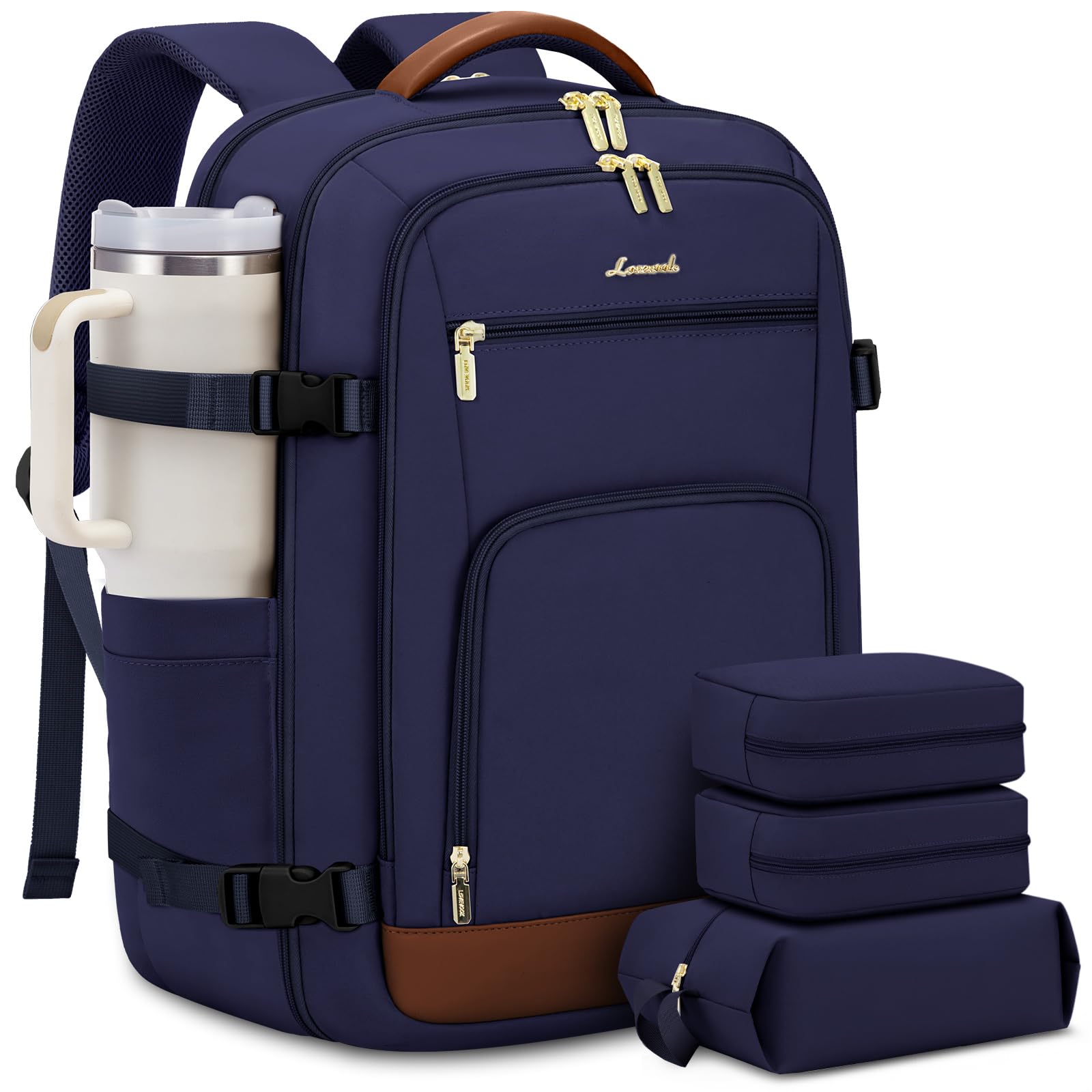 LOVEVOOK Carry On Travel Backpack For Women Men Flight Approved, 40L Personal Item Backpack for Airplanes, Business Weekender Overnight Daypack Fits 17 Inch Laptop, With 2 Packing Cubes, Black