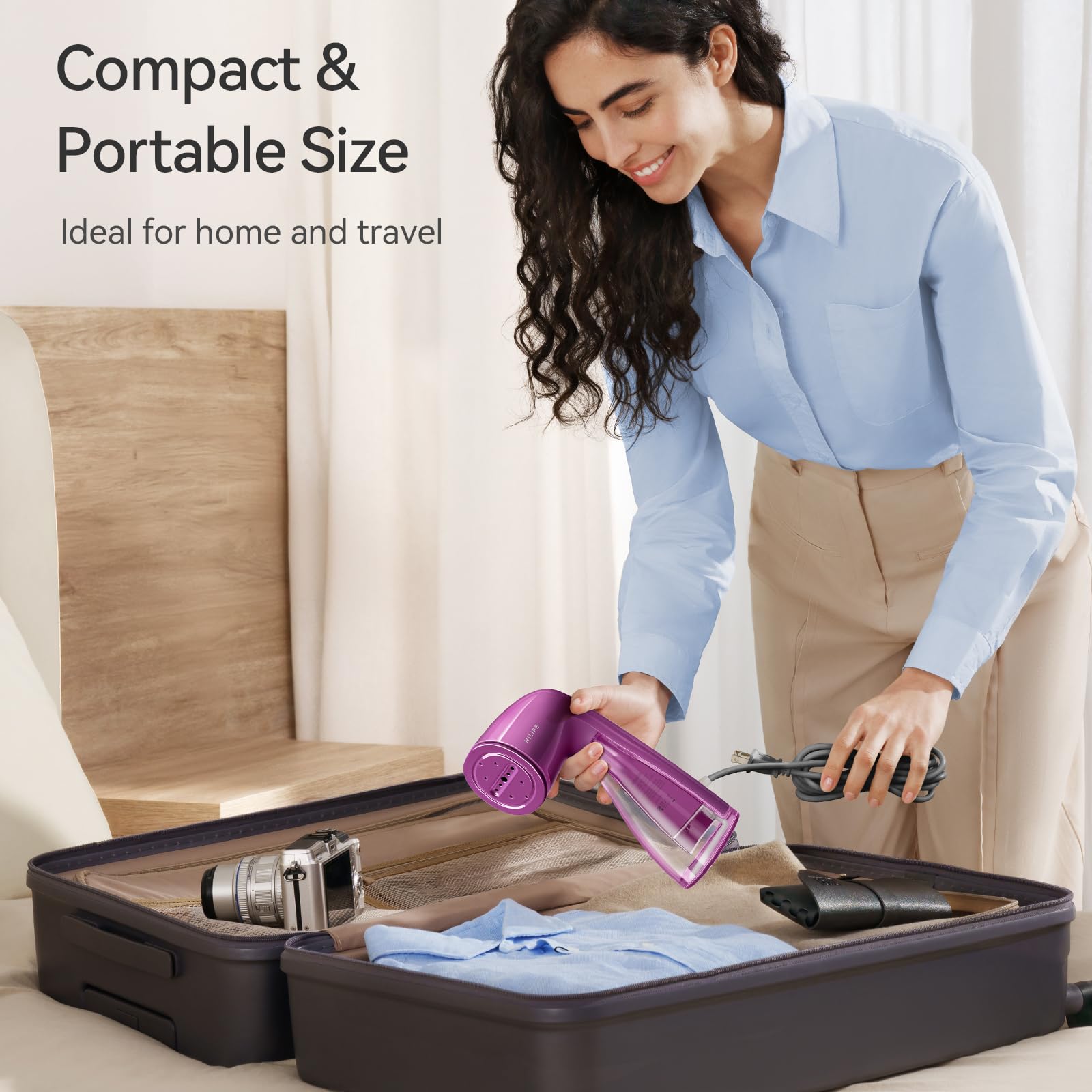HiLIFE Steamer for Clothes, Portable Handheld Clothing Steamer, 240ml Big Capacity, 700W, Strong Power, Fabric Quick Wrinkle Remover with Brush for Home, Office, Travel (ONLY 120V) -Blue