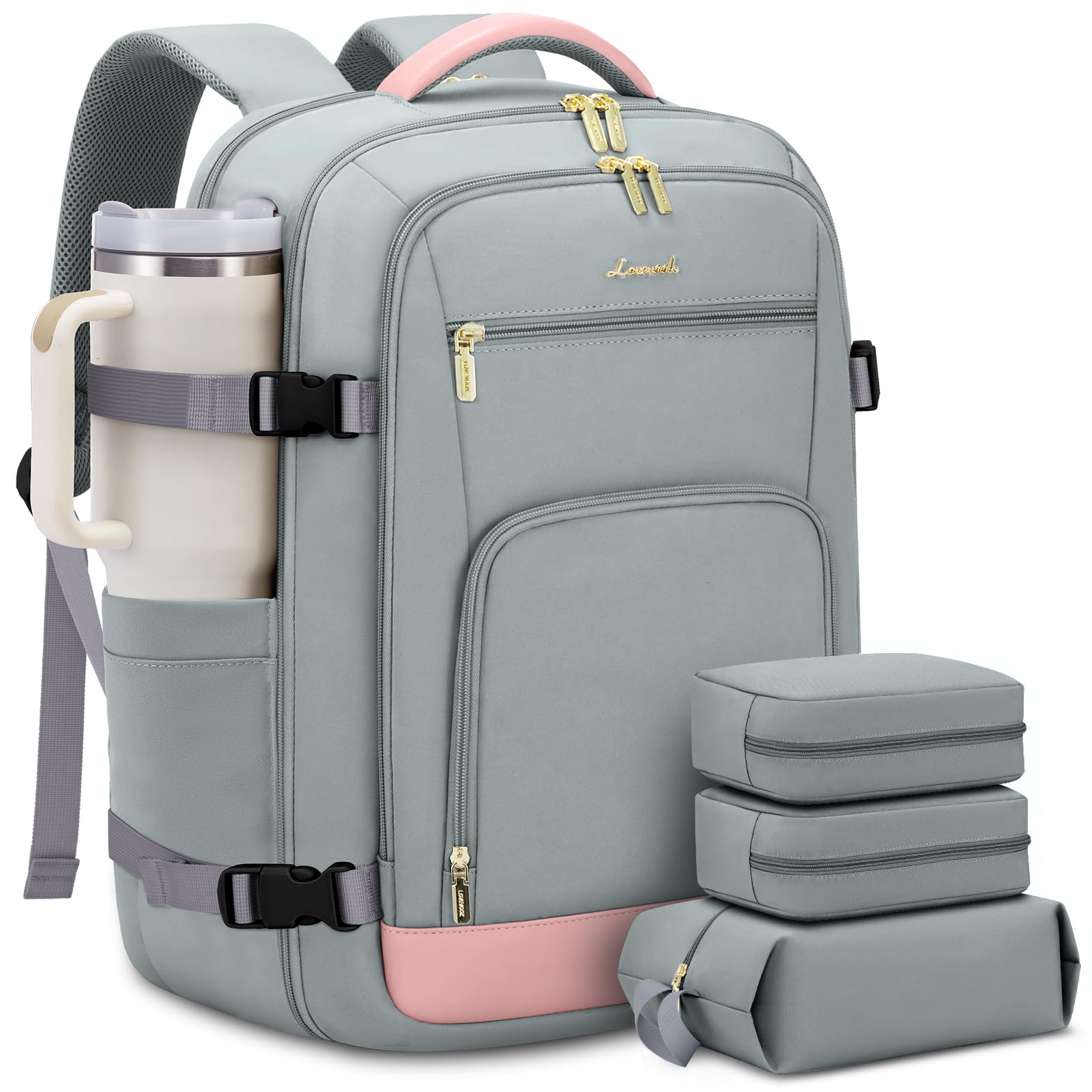 LOVEVOOK Carry On Travel Backpack For Women Men Flight Approved, 40L Personal Item Backpack for Airplanes, Business Weekender Overnight Daypack Fits 17 Inch Laptop, With 2 Packing Cubes, Black