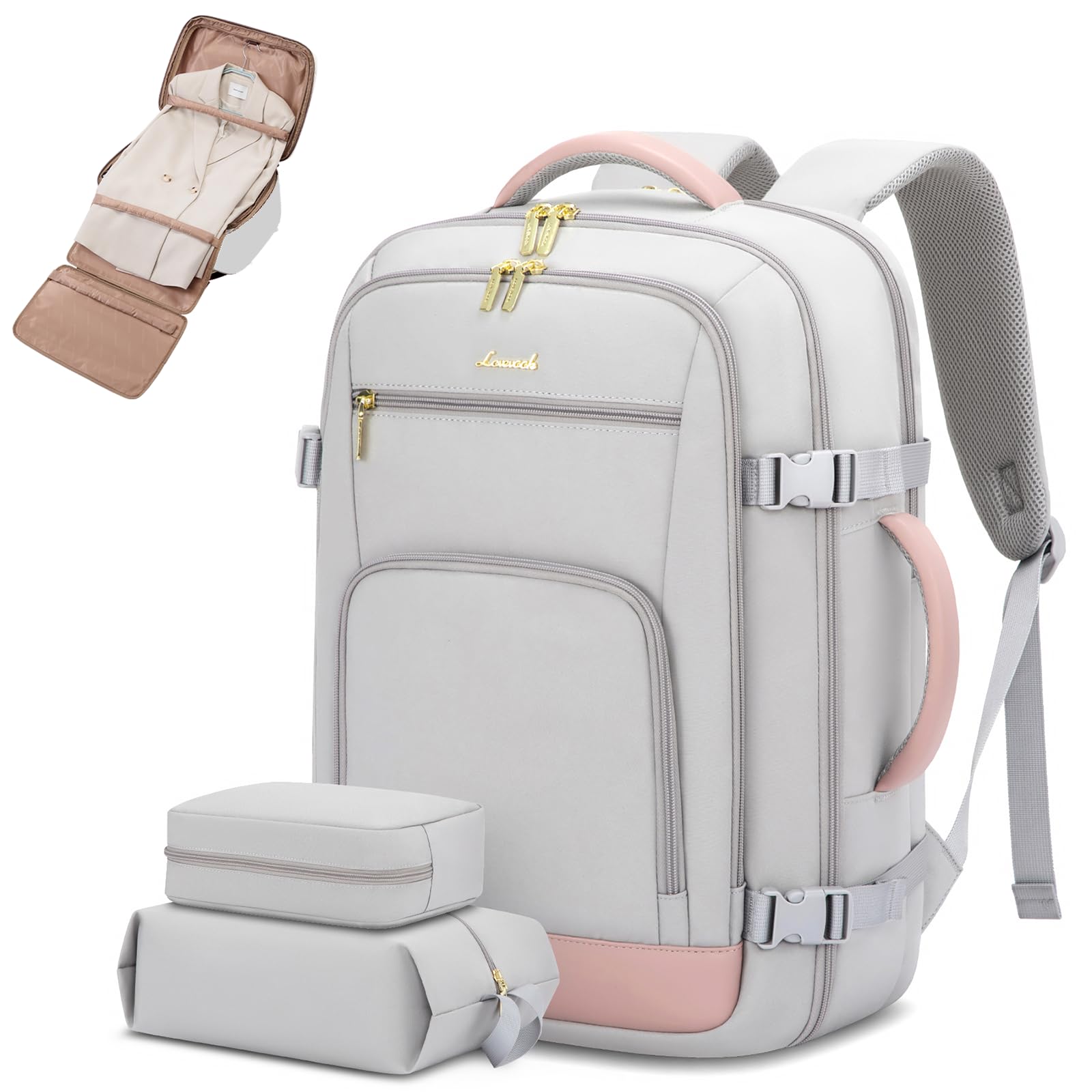 LOVEVOOK Carry On Travel Backpack For Women Men Flight Approved, 40L Personal Item Backpack for Airplanes, Business Weekender Overnight Daypack Fits 17 Inch Laptop, With 2 Packing Cubes, Black