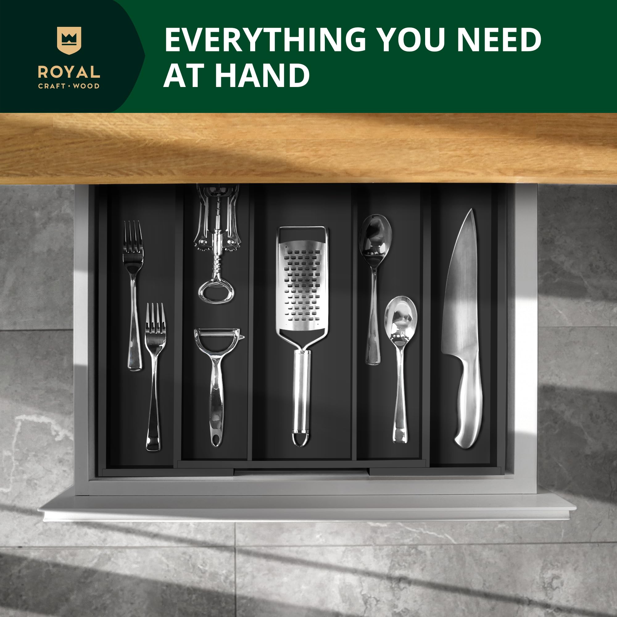 ROYAL CRAFT WOOD Luxury Bamboo Kitchen Drawer Organizer - Silverware Organizer, Utensil Holder & Cutlery Tray Drawer Dividers for Flatware (9 Slot, Natural)