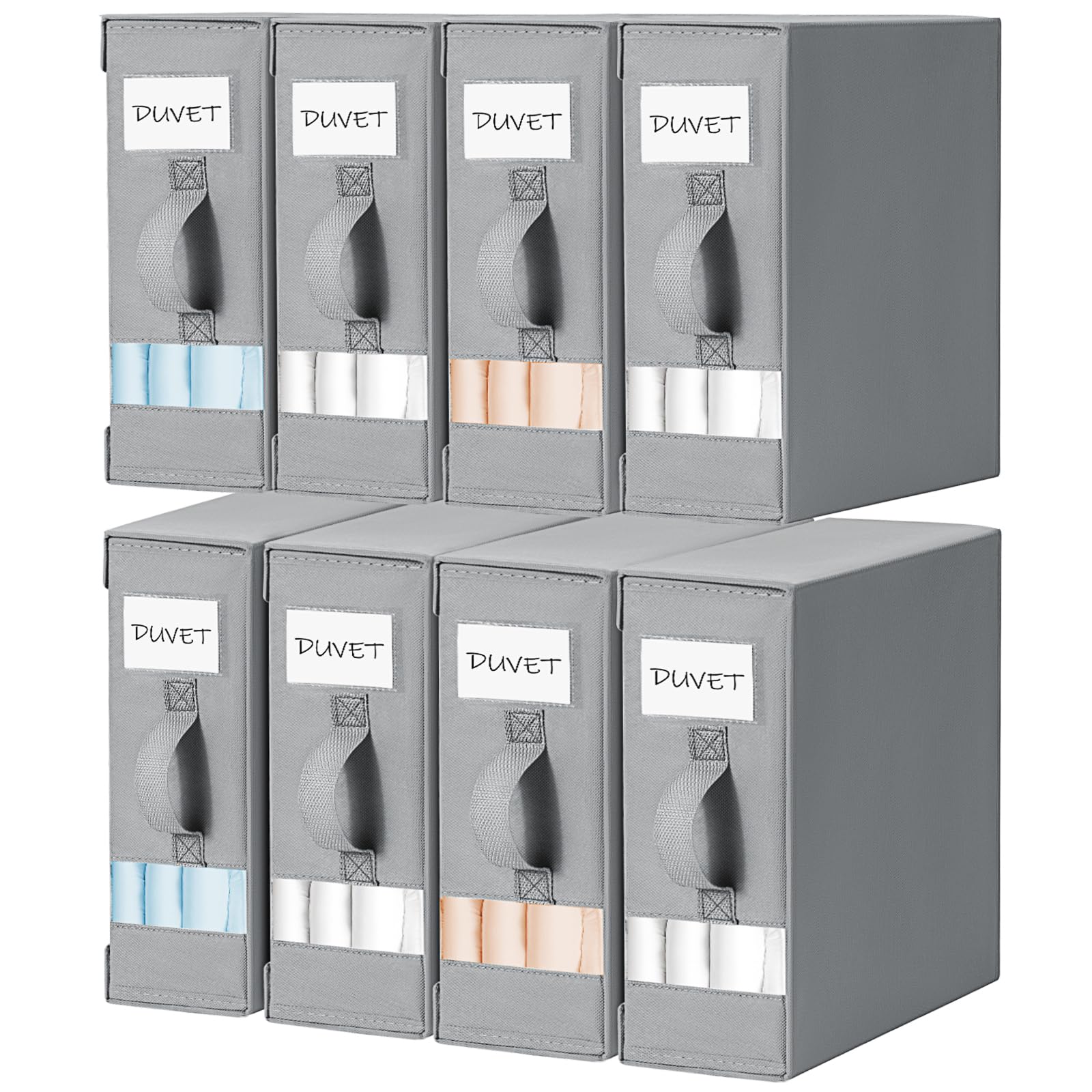 DIMJ Bed Sheet Organizers and Storage 6 Pack - Foldable Sheet Organizer for Linen Closet, Bedding Storage Box for organization, Sheets Set Holder for Blanke, Towel (King & Queen Size), Beige