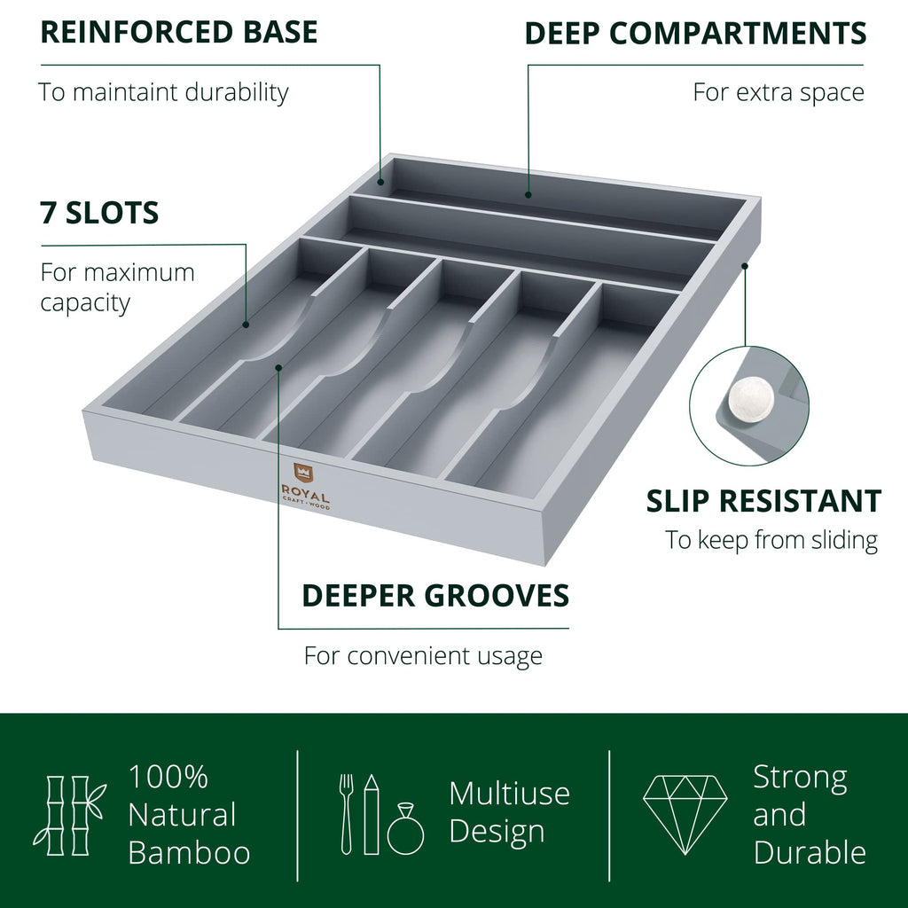 ROYAL CRAFT WOOD Luxury Bamboo Kitchen Drawer Organizer - Silverware Organizer, Utensil Holder & Cutlery Tray Drawer Dividers for Flatware (9 Slot, Natural)