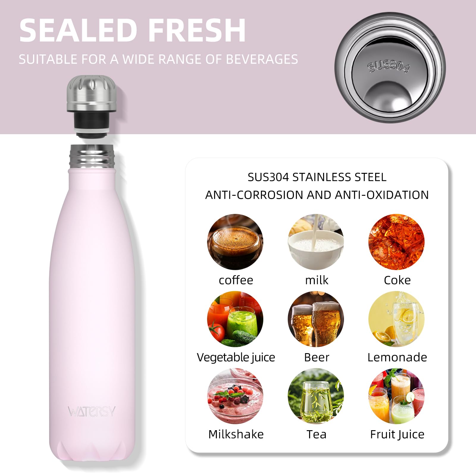 WATERSY Stainless Steel water bottles,17oz/500ml Insulated Water Bottles,Deep Blue metal water bottle Keeps Drink Cold and Hot,BPA Free kids water bottles for School,Gym,Travel,Sports