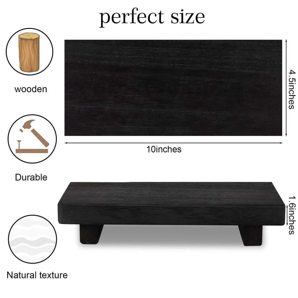zoocatia Small Wood Tray Pedestal Stand Farmhouse Bathroom Decor Decorative Wooden Riser Kitchen Soap Dish Holder for Vanity, Counter, Sink, 9" x 5.9" - Black