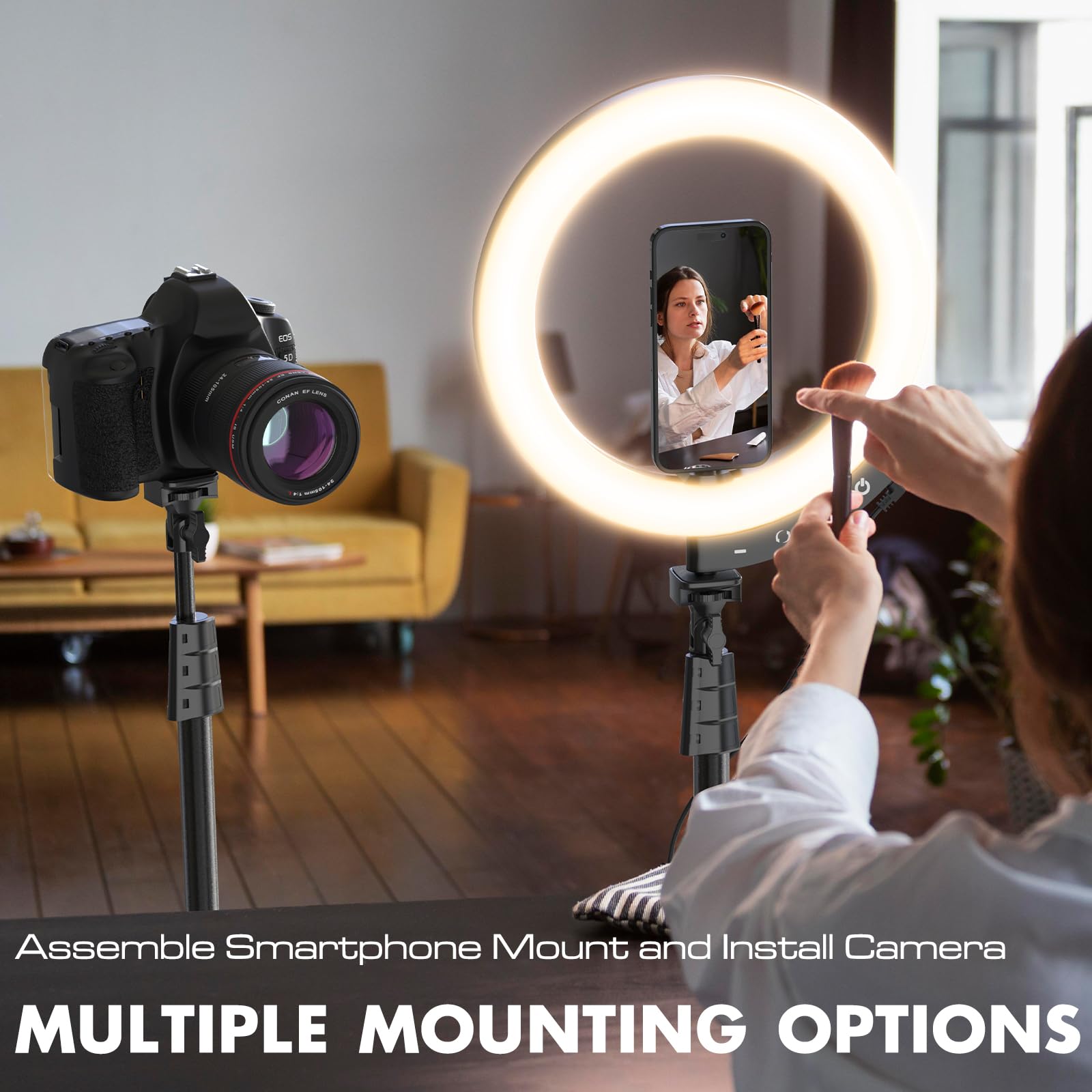 UBeesize 12'' Selfie Ring Light with 62’’ Tripod Stand for Video Recording, Live Streaming(YouTube, Instagram, TIK Tok), Compatible with Phones, Cameras and Webcams