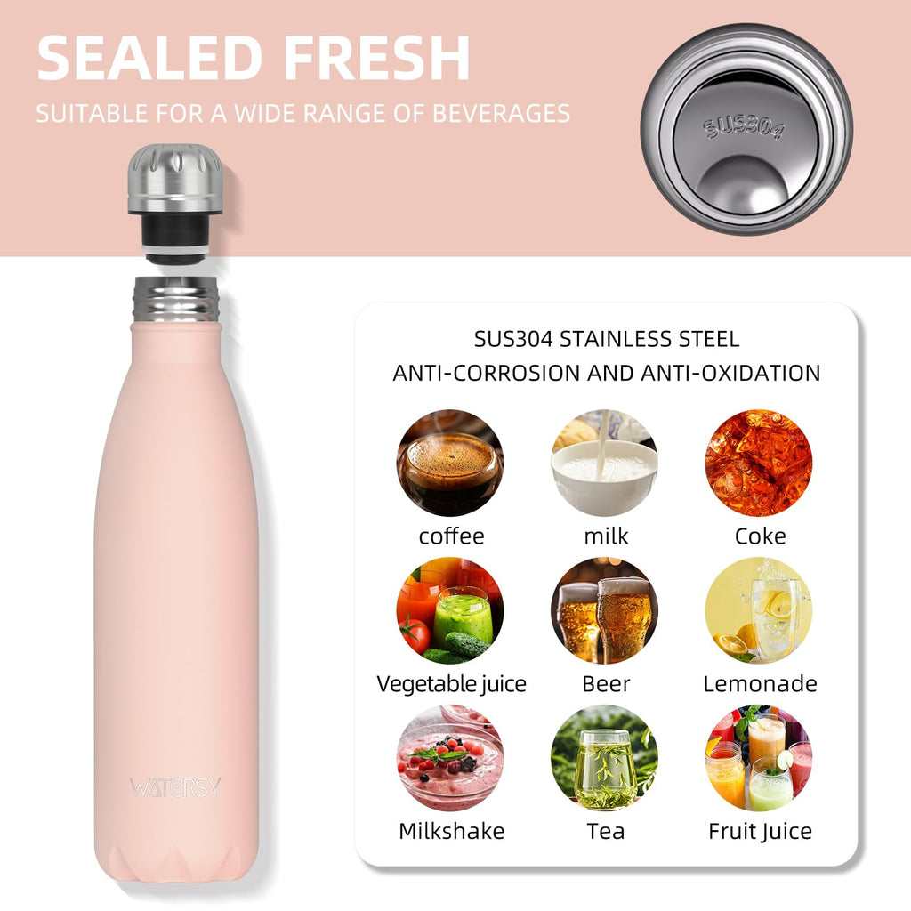 WATERSY Stainless Steel water bottles,17oz/500ml Insulated Water Bottles,Deep Blue metal water bottle Keeps Drink Cold and Hot,BPA Free kids water bottles for School,Gym,Travel,Sports