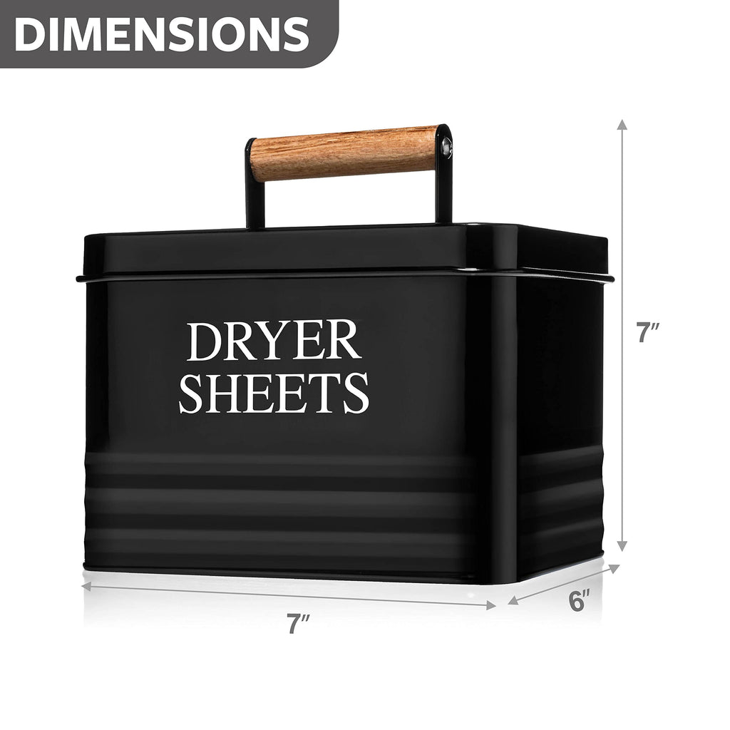 Calindiana Modern Farmhouse Metal Laundry Dryer Sheets Holder Fabric Softener Dispenser with Lid for Laundry Room Decor and Accessories and Space Saving Laundry Organization and Storage, Glossy Black