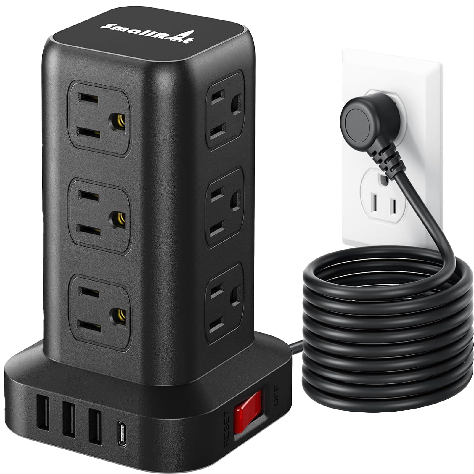 Surge Protector Power Strip Tower,10FT Extension Cord with Multiple Outlets, 12 AC 4 USB (1 USB C)，Mini Power Strip with USB Ports, Surge Protector Tower Overload Protection for Office, Desk