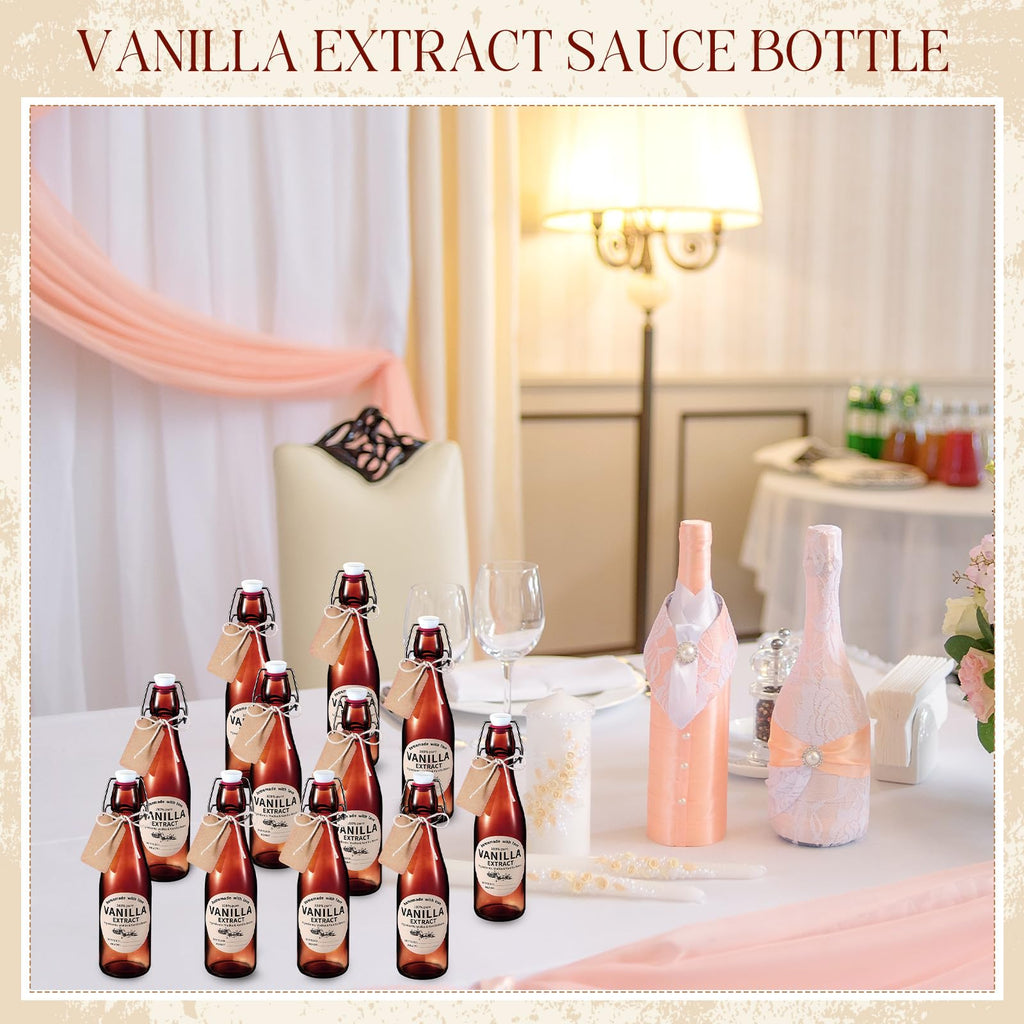 Vesici 8 Sets Swing Top Glass Bottles Set Amber Homemade Vanilla Extract Bottles Vanilla Extract Jars for Christmas DIY Crafts (4 oz)