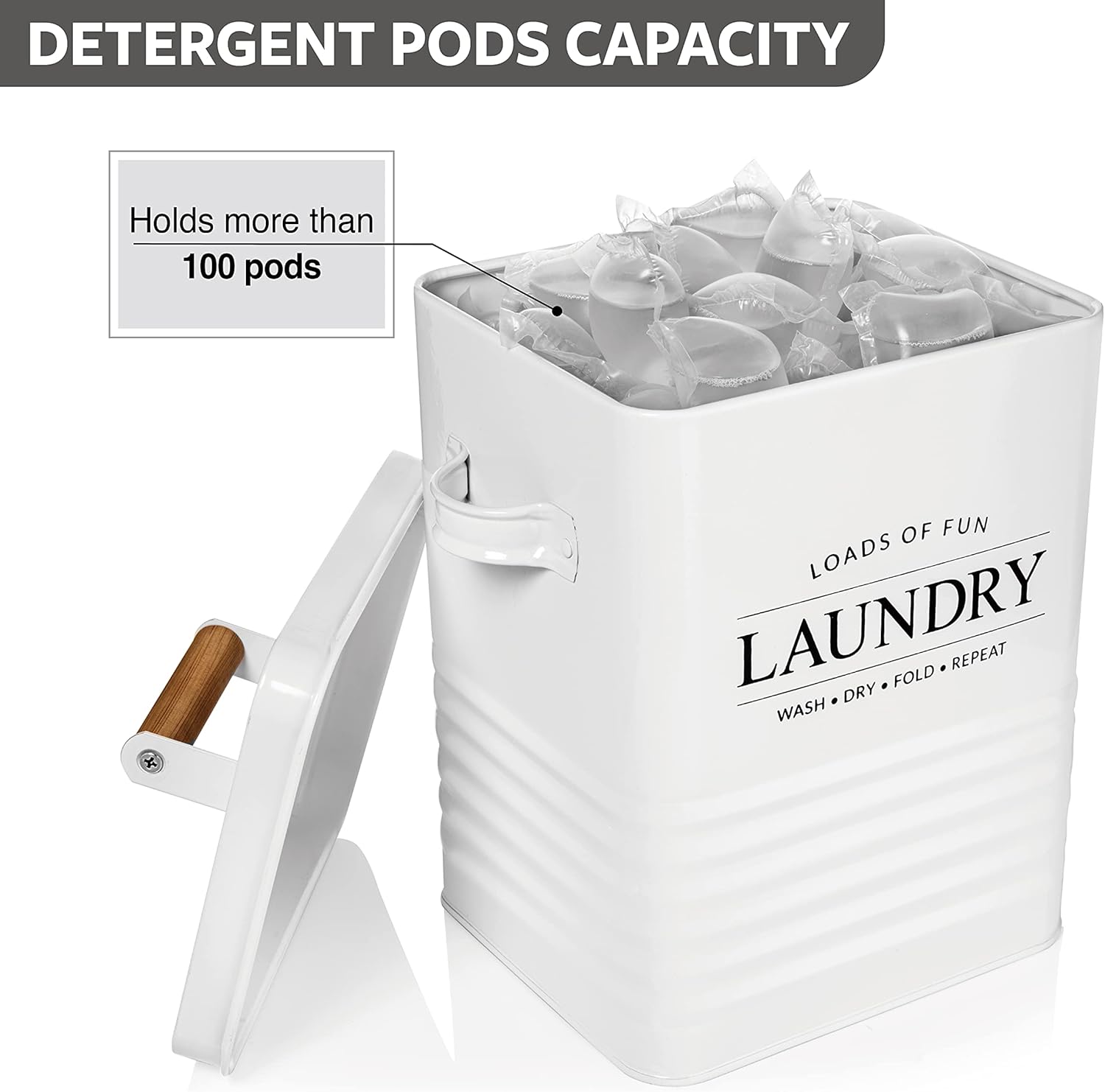 Calindiana Modern Farmhouse Metal Laundry Soap Dispenser Container Holder with Scoop for Laundry Room Decor and Space Saving Laundry Room Organization and Storage, Laundry Powder Container, Black