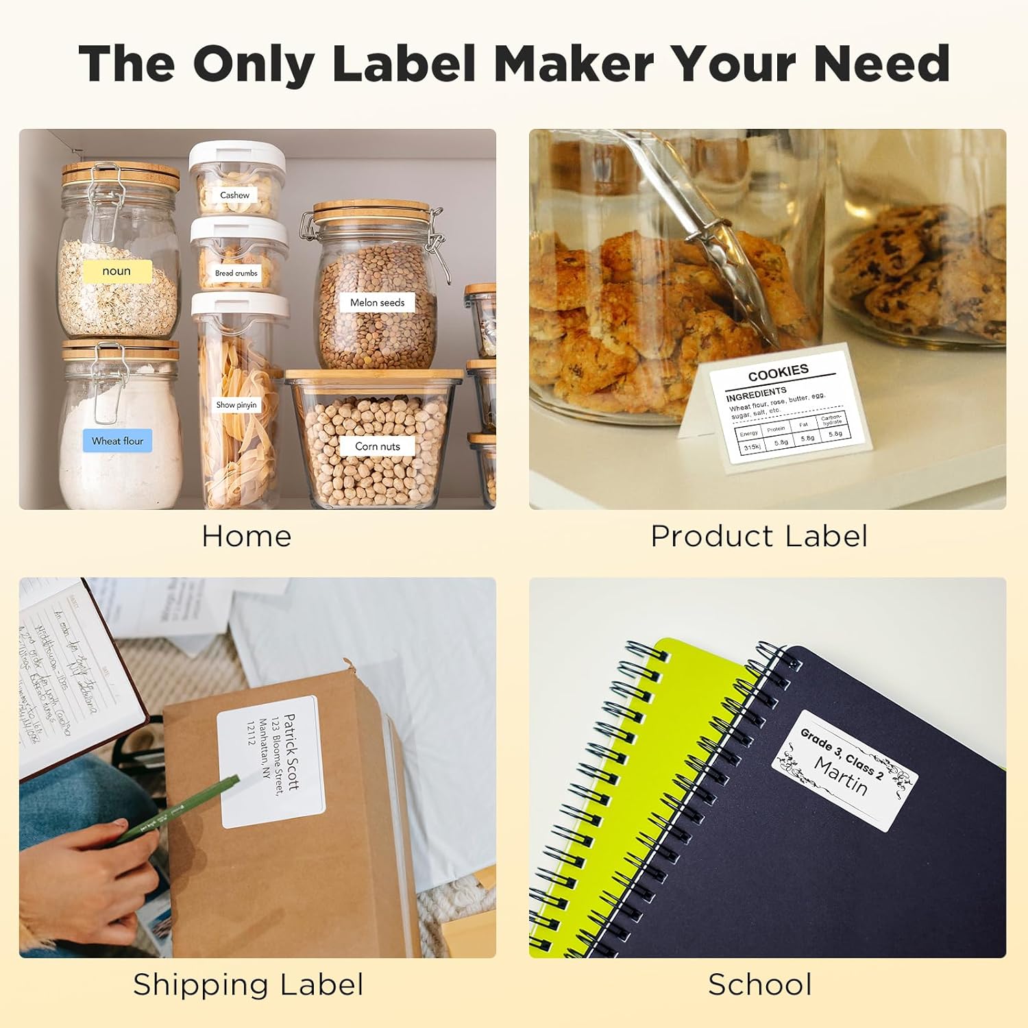 SUPVAN T50M Pro Bluetooth Label Maker Machine with Tape, Wide Waterproof Label, Versatile App with 40 Fonts and 650+ Icons, Inkless Labeler for Home, Kitchen, School, Office Organization, Black