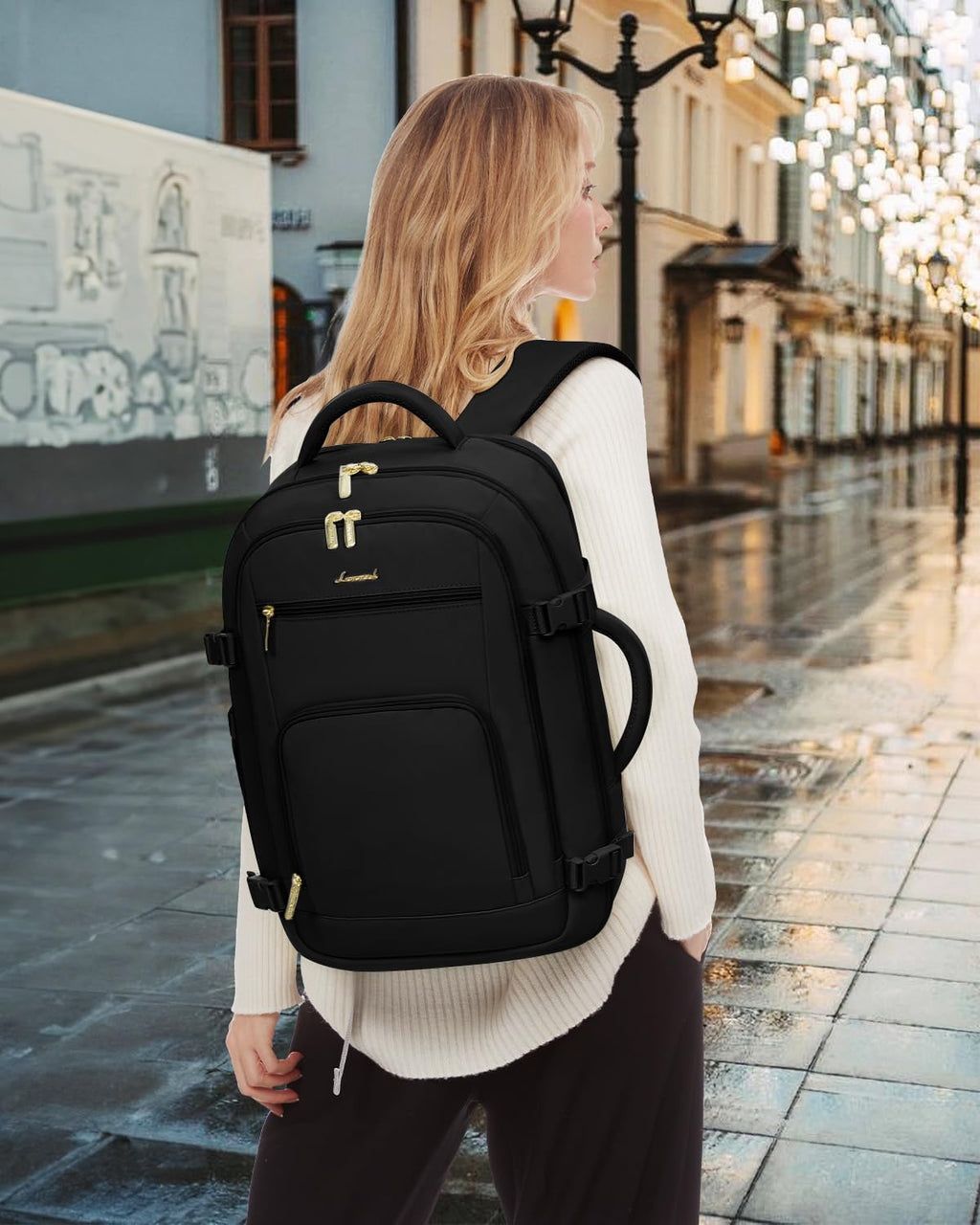 LOVEVOOK Carry On Travel Backpack For Women Men Flight Approved, 40L Personal Item Backpack for Airplanes, Business Weekender Overnight Daypack Fits 17 Inch Laptop, With 2 Packing Cubes, Black