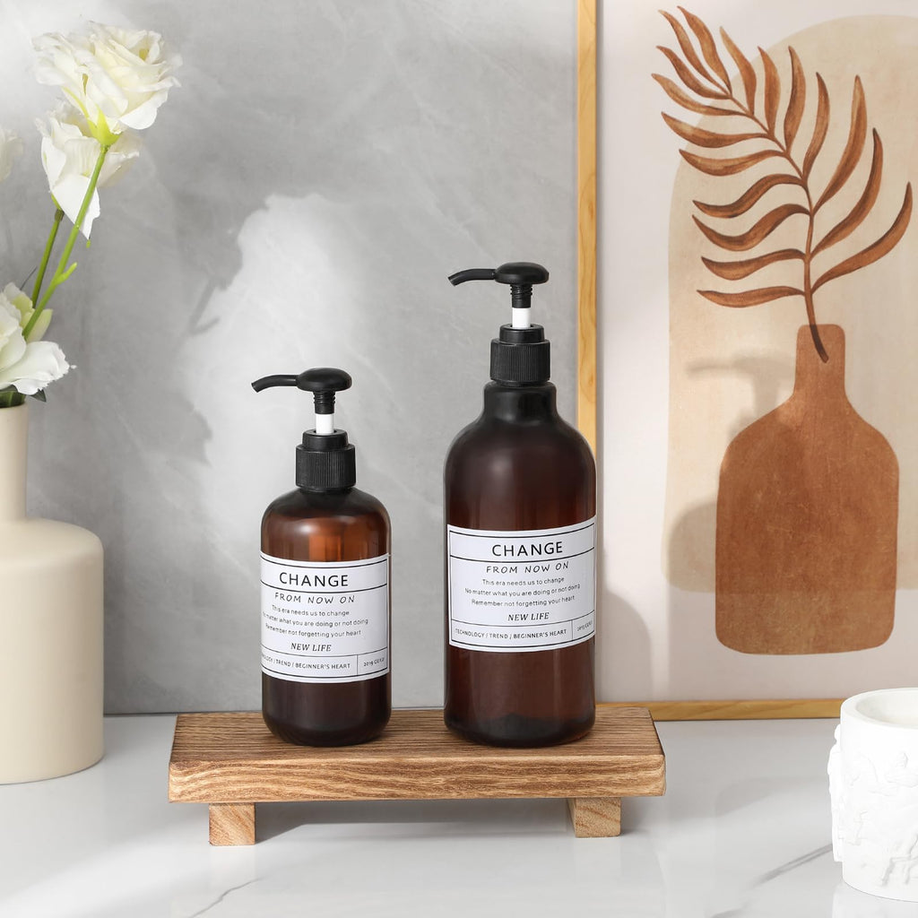 zoocatia Small Wood Tray Pedestal Stand Farmhouse Bathroom Decor Decorative Wooden Riser Kitchen Soap Dish Holder for Vanity, Counter, Sink, 9" x 5.9" - Black