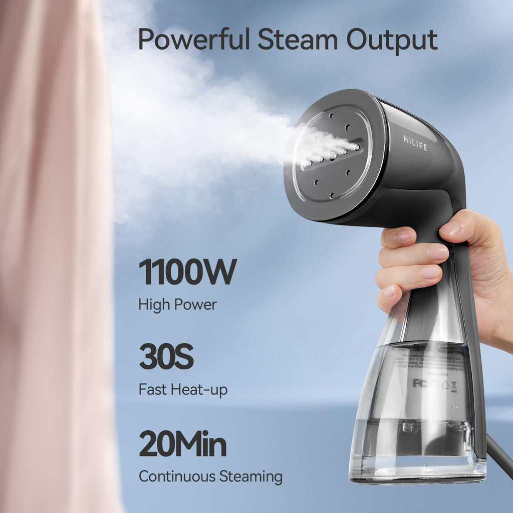HiLIFE Steamer for Clothes, Portable Handheld Clothing Steamer, 240ml Big Capacity, 700W, Strong Power, Fabric Quick Wrinkle Remover with Brush for Home, Office, Travel (ONLY 120V) -Blue