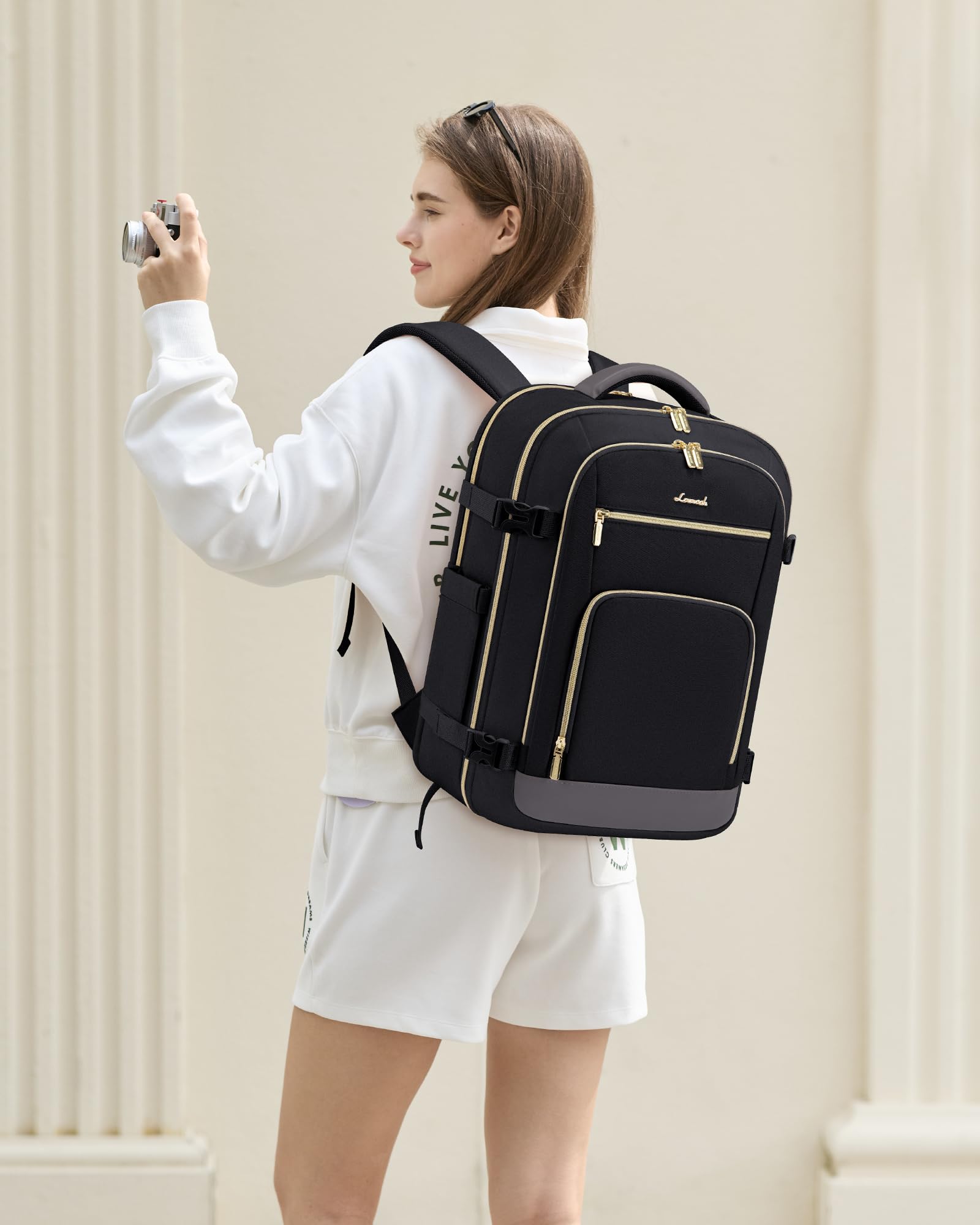 LOVEVOOK Carry On Travel Backpack For Women Men Flight Approved, 40L Personal Item Backpack for Airplanes, Business Weekender Overnight Daypack Fits 17 Inch Laptop, With 2 Packing Cubes, Black