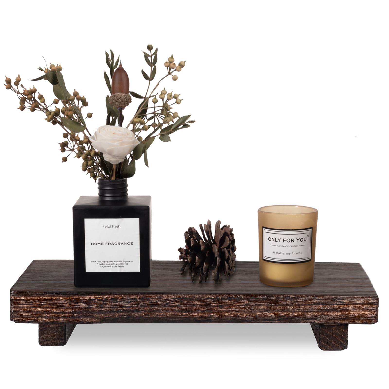 zoocatia Small Wood Tray Pedestal Stand Farmhouse Bathroom Decor Decorative Wooden Riser Kitchen Soap Dish Holder for Vanity, Counter, Sink, 9" x 5.9" - Black