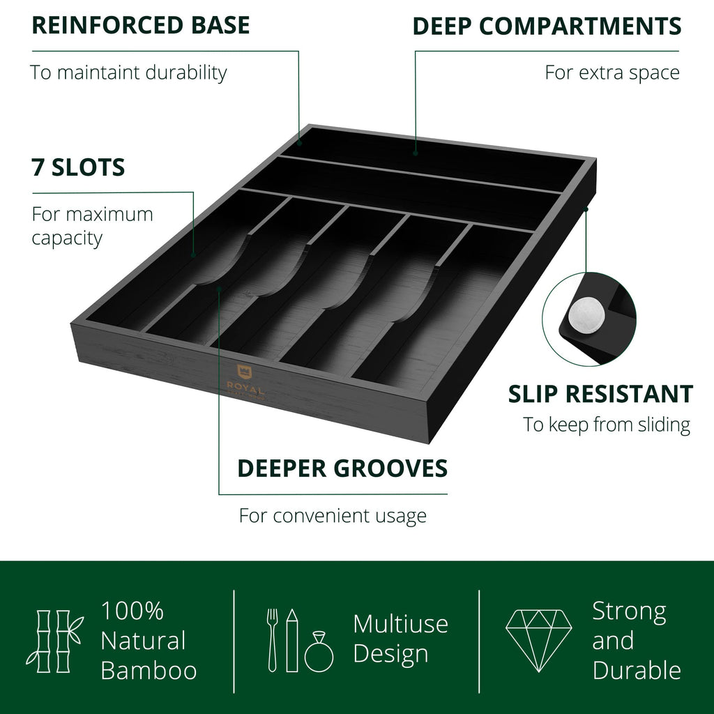 ROYAL CRAFT WOOD Luxury Bamboo Kitchen Drawer Organizer - Silverware Organizer, Utensil Holder & Cutlery Tray Drawer Dividers for Flatware (9 Slot, Natural)