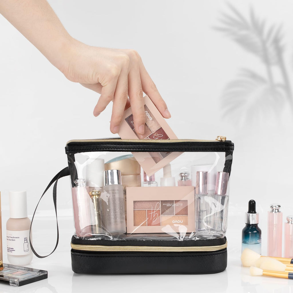 Ethereal Clear Makeup Bag, TSA Travel Makeup Organizer Bag Rose Gold Makeup Bags for Women Small Cosmetic Bag Portable Makeup Bag for Purse