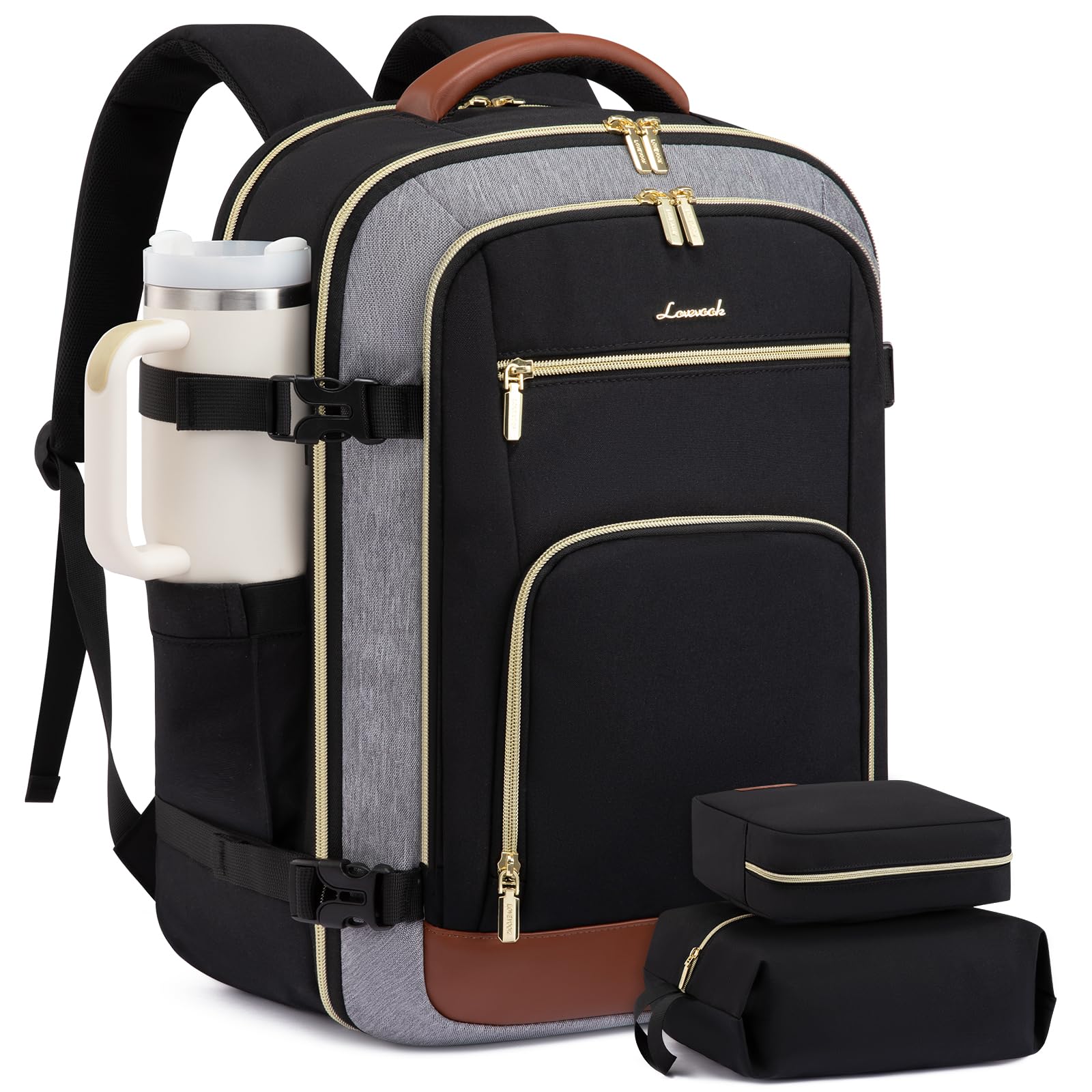 LOVEVOOK Carry On Travel Backpack For Women Men Flight Approved, 40L Personal Item Backpack for Airplanes, Business Weekender Overnight Daypack Fits 17 Inch Laptop, With 2 Packing Cubes, Black