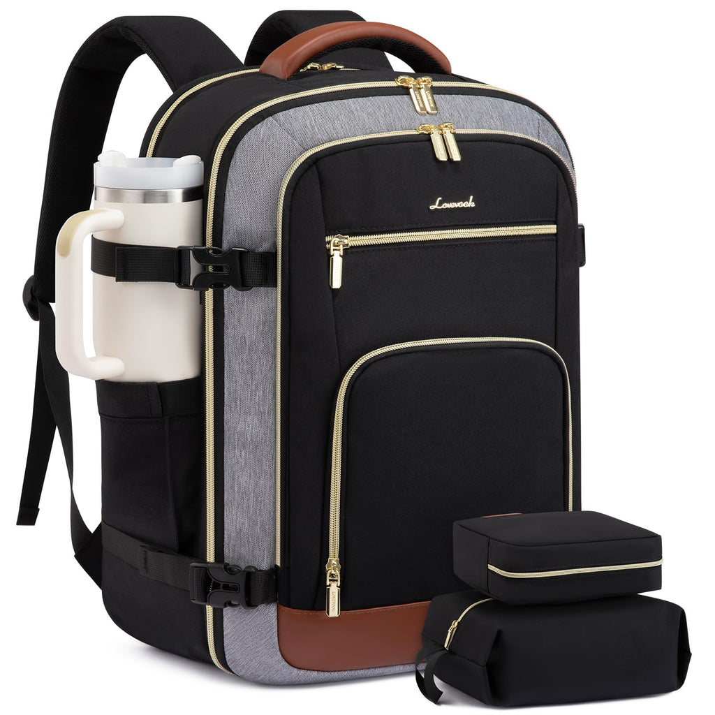 LOVEVOOK Carry On Travel Backpack For Women Men Flight Approved, 40L Personal Item Backpack for Airplanes, Business Weekender Overnight Daypack Fits 17 Inch Laptop, With 2 Packing Cubes, Black