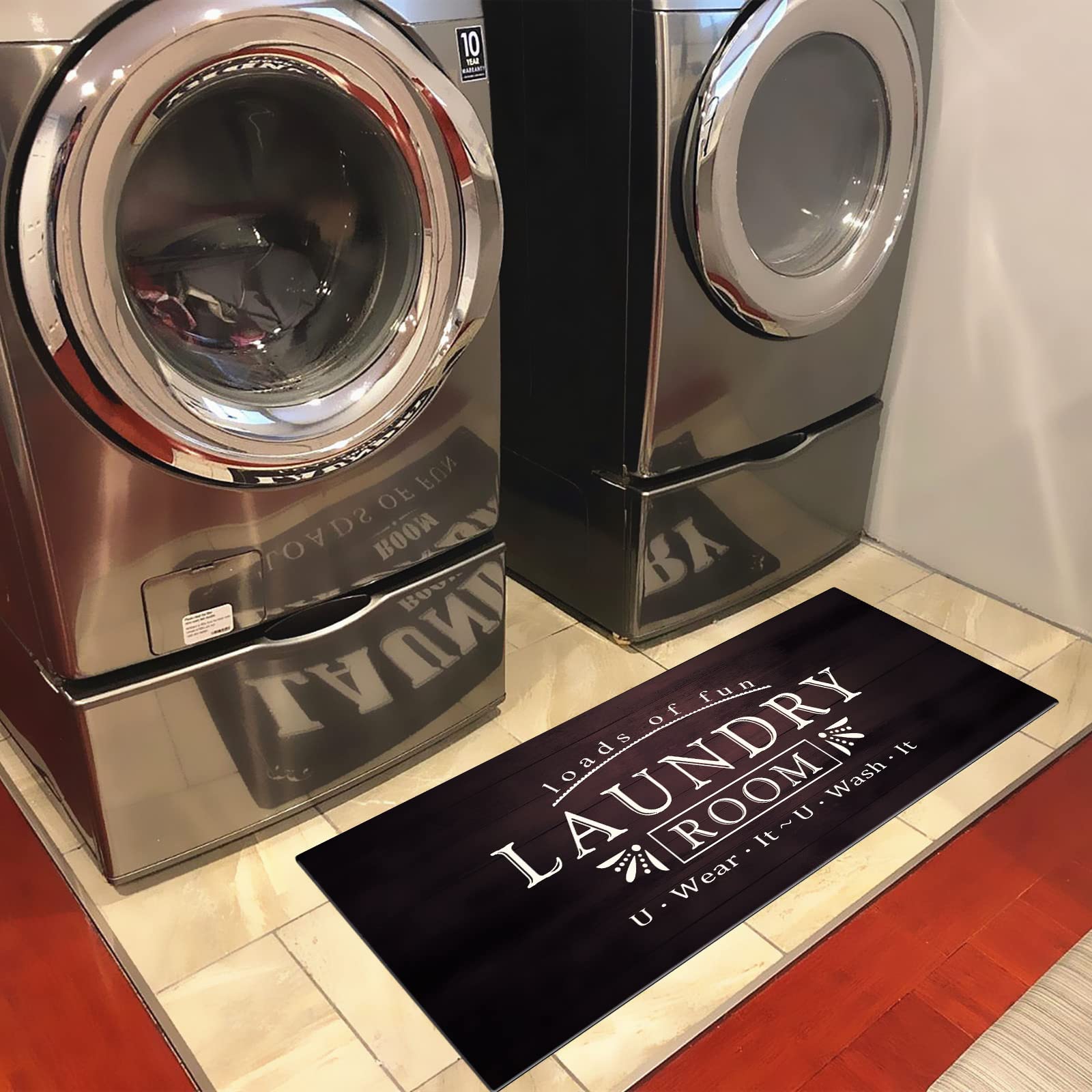 UKELER Laundry Room Rug Runner, Farmhouse Laundry Mats for Washroom Laundry Room Bathroom Kitchen, Non Slip Anti Fatigue Laundry Rugs 48''x20''