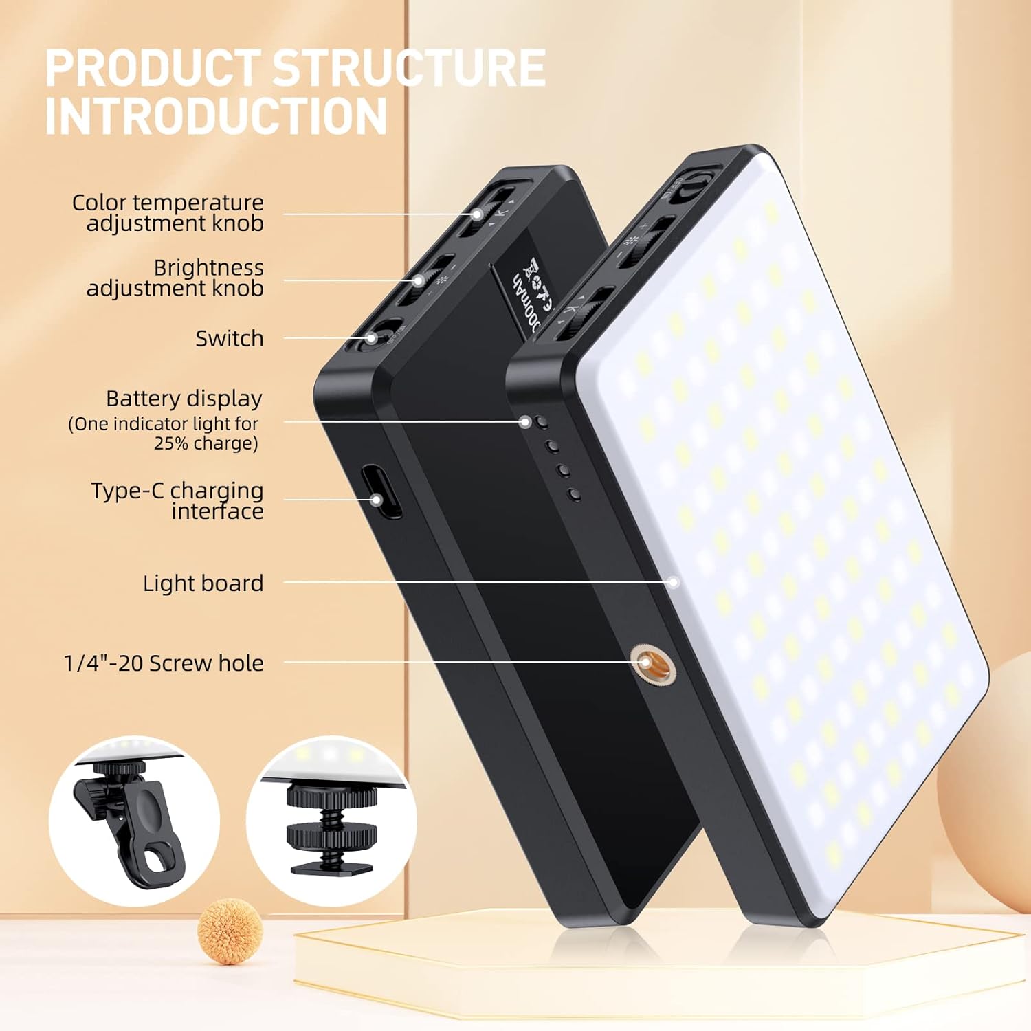 120 LED Phone Light, Selfie Light for iPhone, 5000Mah Rechargeable Clip Video Light for Phone, Camera, Laptop, iPad, Adjusted 3 Lights Modes for Selfie, Video Conference, TikTok, Vlog (Black)