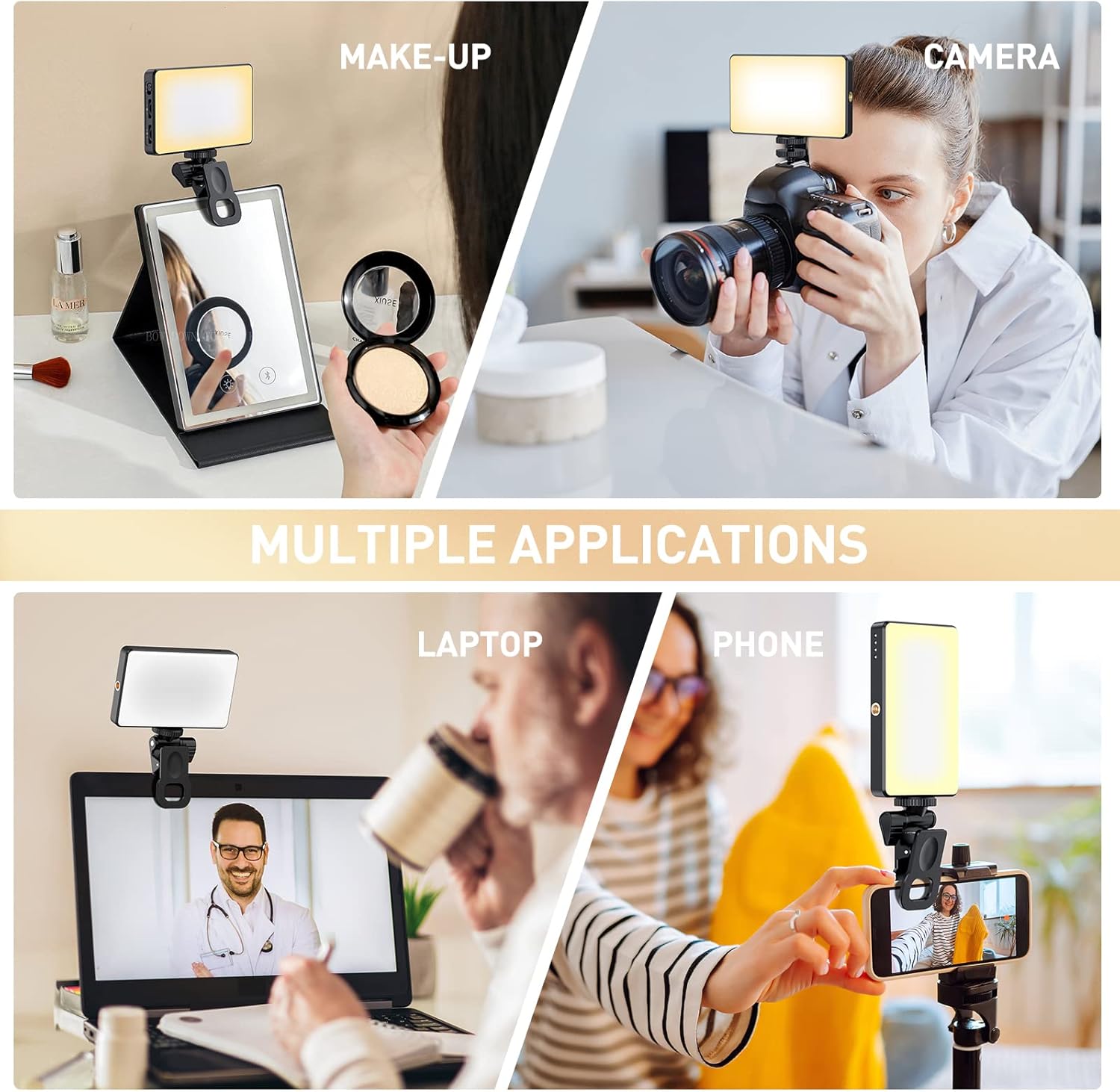 120 LED Phone Light, Selfie Light for iPhone, 5000Mah Rechargeable Clip Video Light for Phone, Camera, Laptop, iPad, Adjusted 3 Lights Modes for Selfie, Video Conference, TikTok, Vlog (Black)