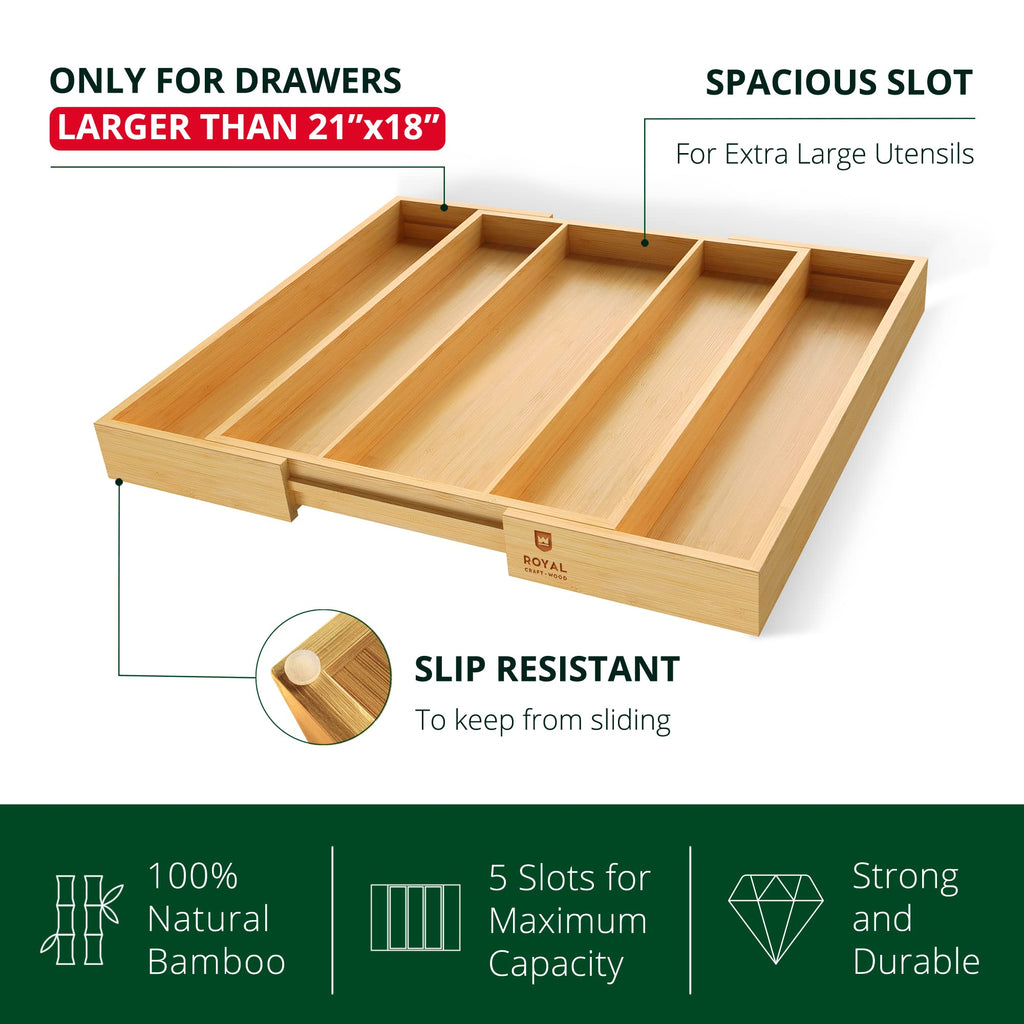 ROYAL CRAFT WOOD Luxury Bamboo Kitchen Drawer Organizer - Silverware Organizer, Utensil Holder & Cutlery Tray Drawer Dividers for Flatware (9 Slot, Natural)