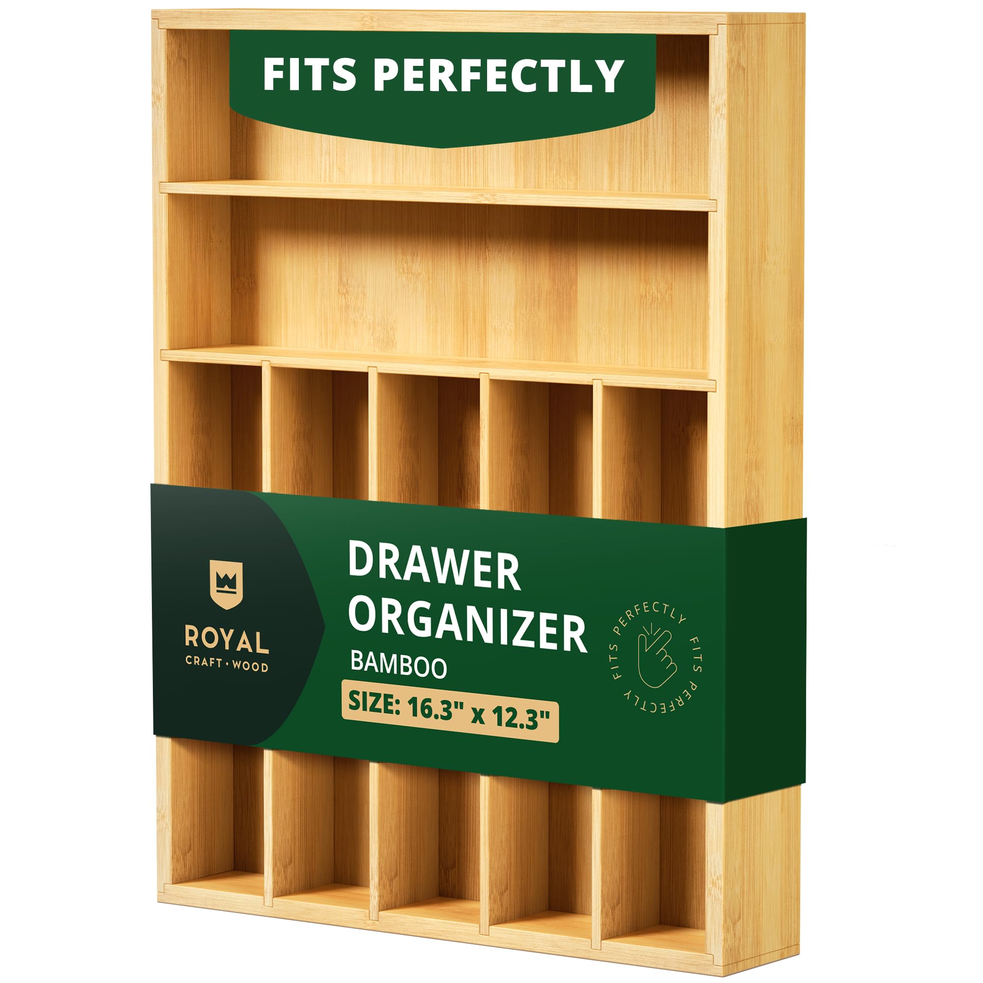 ROYAL CRAFT WOOD Luxury Bamboo Kitchen Drawer Organizer - Silverware Organizer, Utensil Holder & Cutlery Tray Drawer Dividers for Flatware (9 Slot, Natural)