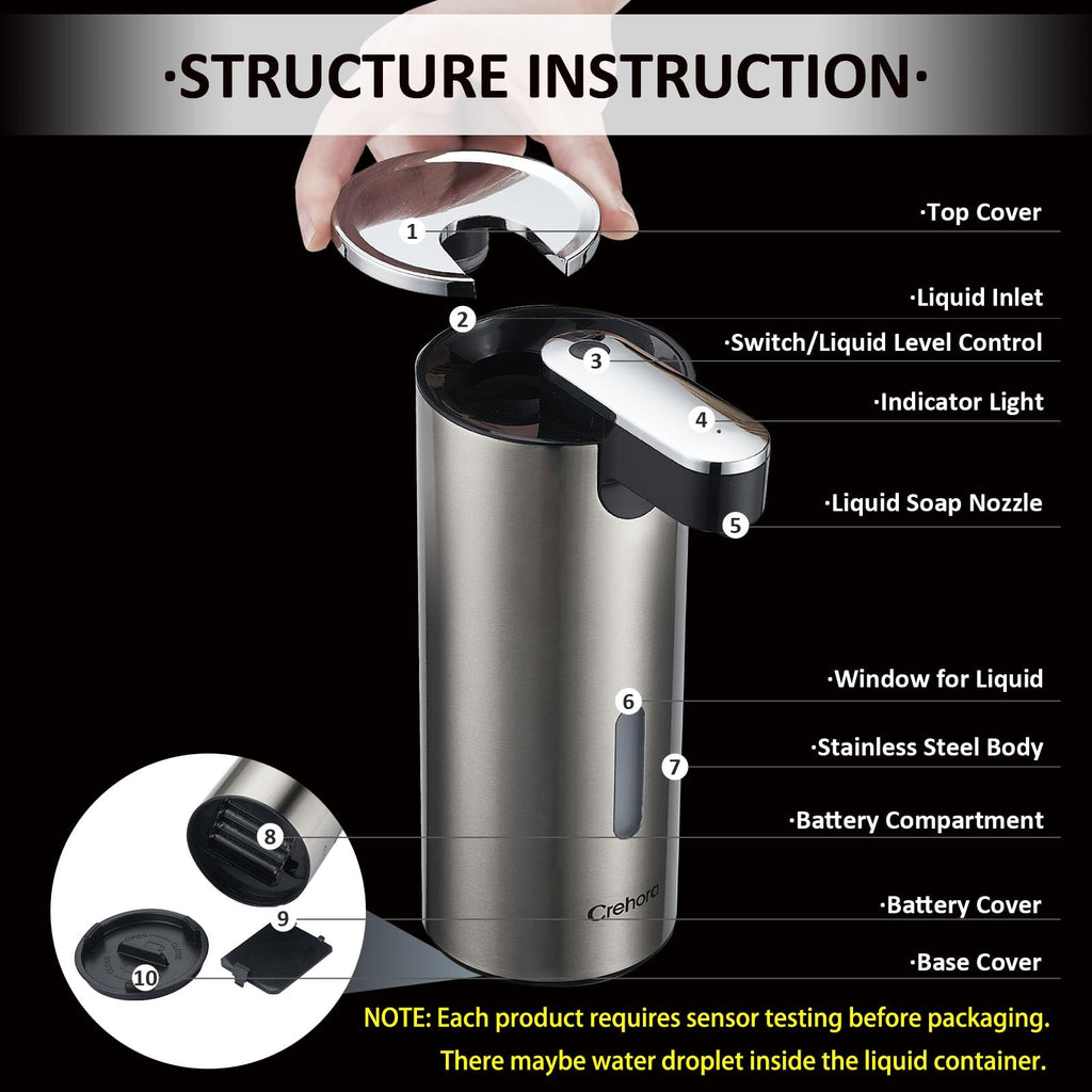 Automatic Soap Dispenser, Automatic Soap Dispenser Touchless, Kitchen & Bathroom, 3 Adjustable Volume for Liquid Soap, Water-Resistant, Hotel, Restaurant and School, Clog-Free, Stainless Steel