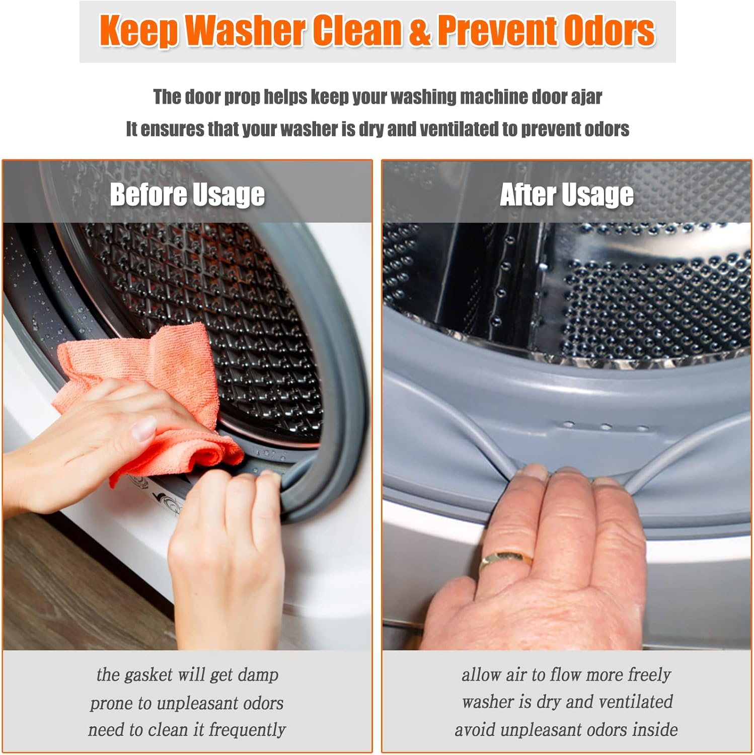 Front Load Washer Door Prop, Removable Flexible Washer Door Stopper, Magnetic Washing Machine Door Holder with 66mm Magnet Base, Keep Washer Door Open to Prevent Odors (Black)