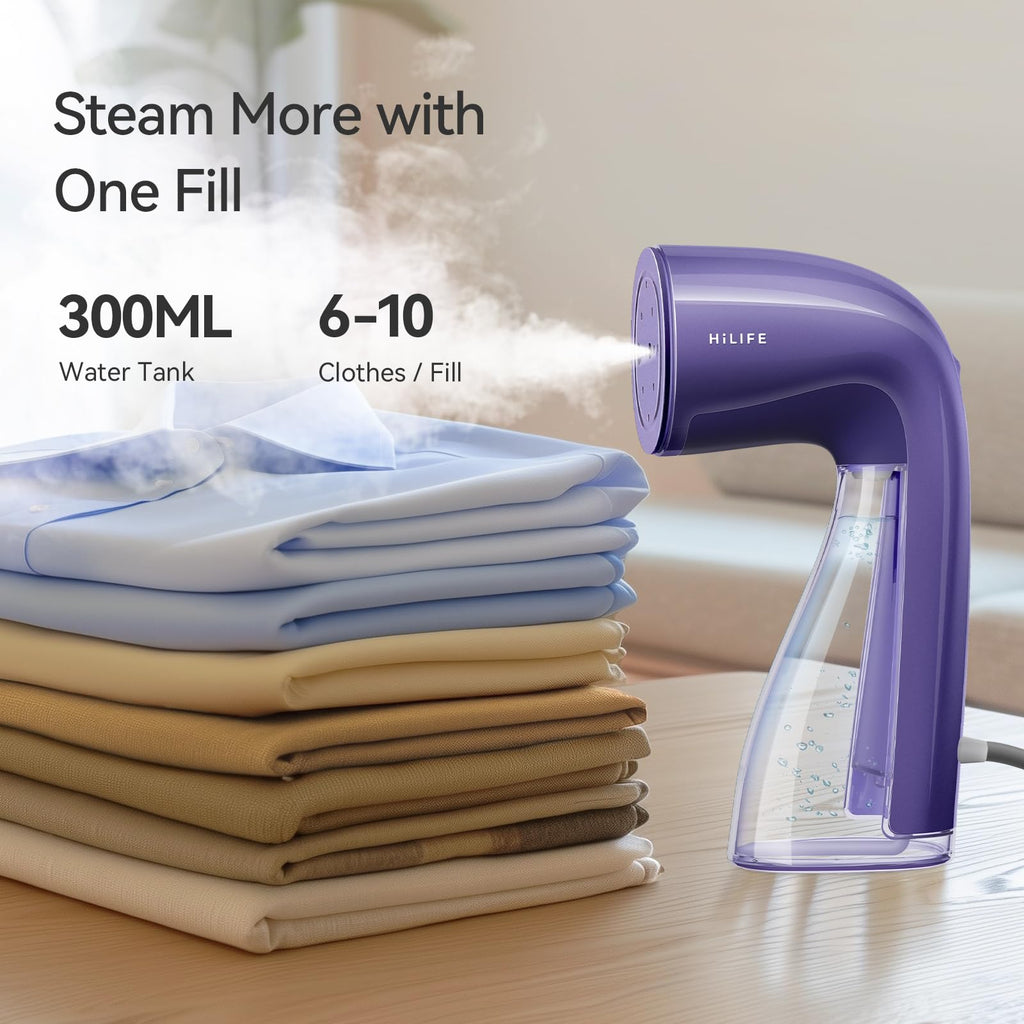 HiLIFE Steamer for Clothes, Portable Handheld Clothing Steamer, 240ml Big Capacity, 700W, Strong Power, Fabric Quick Wrinkle Remover with Brush for Home, Office, Travel (ONLY 120V) -Blue