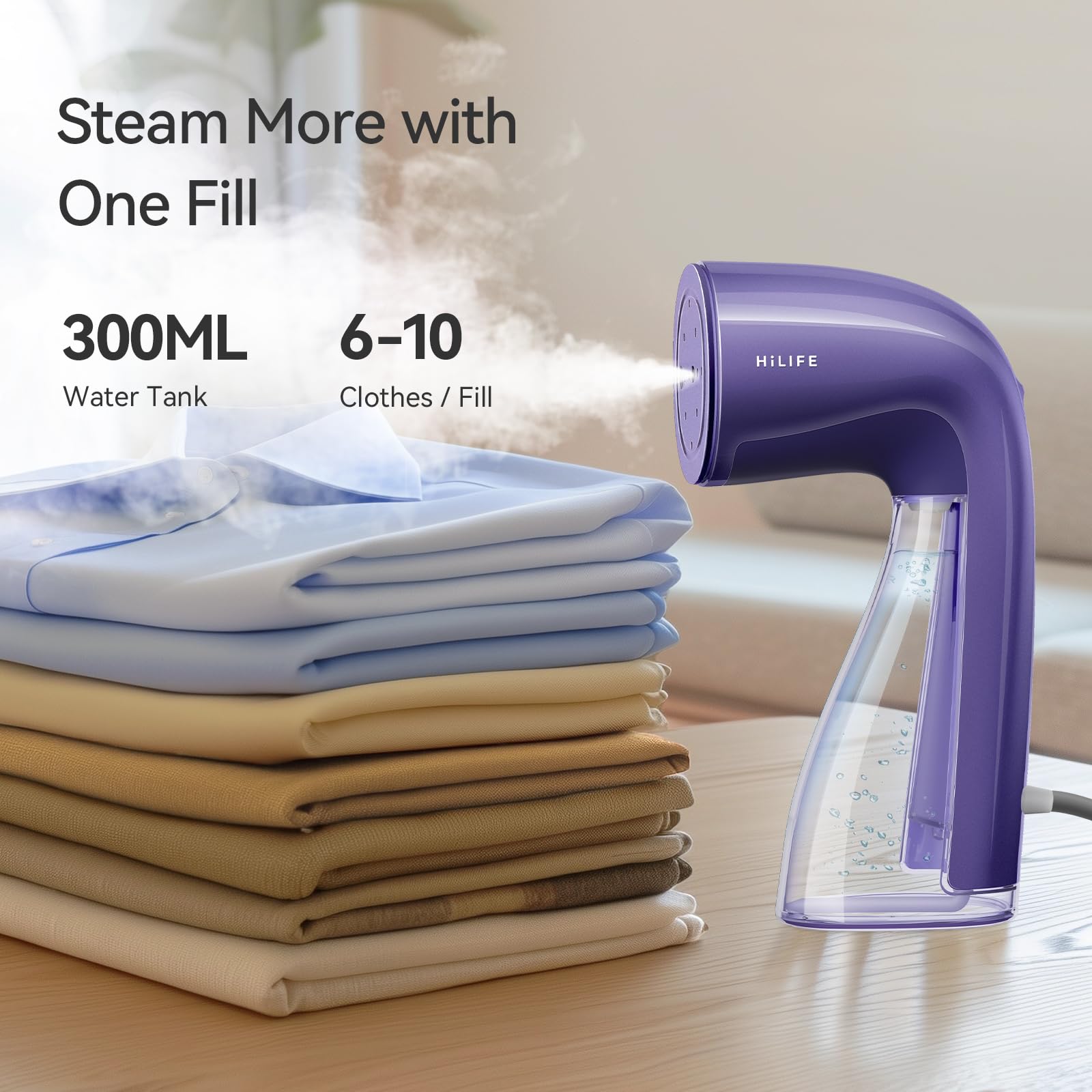 HiLIFE Steamer for Clothes, Portable Handheld Clothing Steamer, 240ml Big Capacity, 700W, Strong Power, Fabric Quick Wrinkle Remover with Brush for Home, Office, Travel (ONLY 120V) -Blue