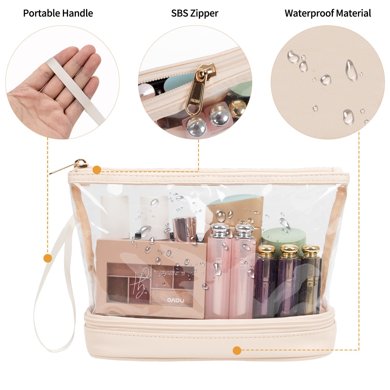 Ethereal Clear Makeup Bag, TSA Travel Makeup Organizer Bag Rose Gold Makeup Bags for Women Small Cosmetic Bag Portable Makeup Bag for Purse