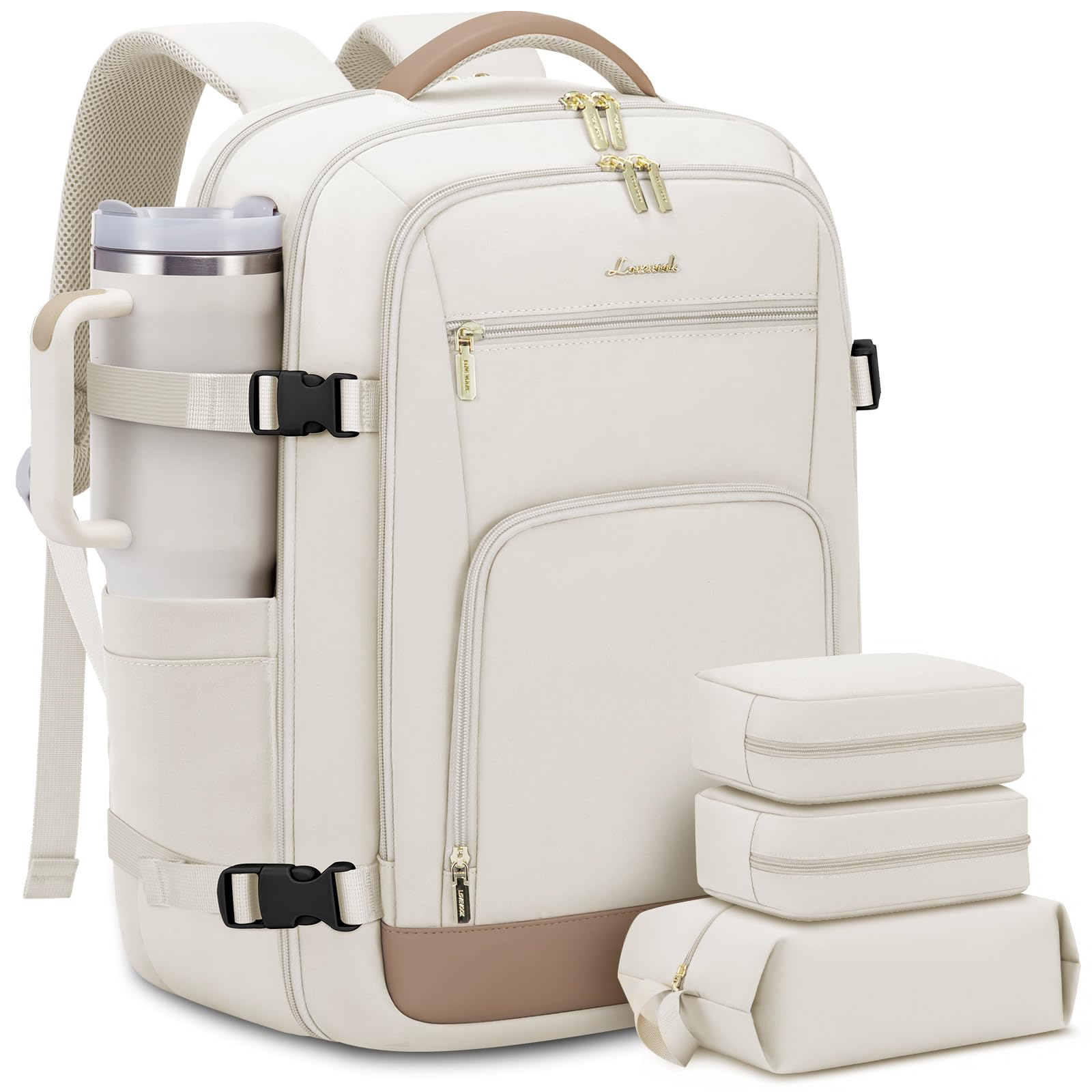 LOVEVOOK Carry On Travel Backpack For Women Men Flight Approved, 40L Personal Item Backpack for Airplanes, Business Weekender Overnight Daypack Fits 17 Inch Laptop, With 2 Packing Cubes, Black