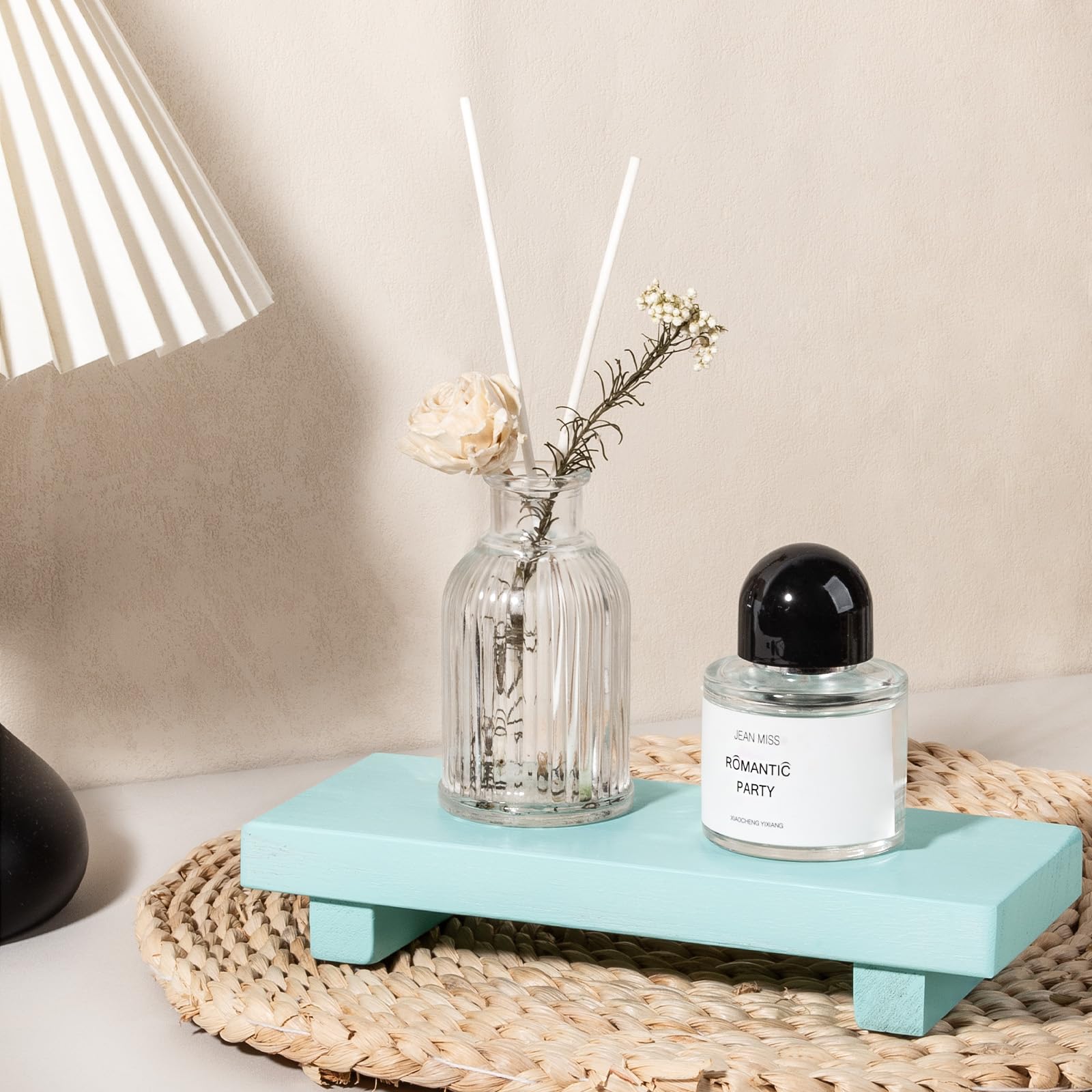 zoocatia Small Wood Tray Pedestal Stand Farmhouse Bathroom Decor Decorative Wooden Riser Kitchen Soap Dish Holder for Vanity, Counter, Sink, 9" x 5.9" - Black